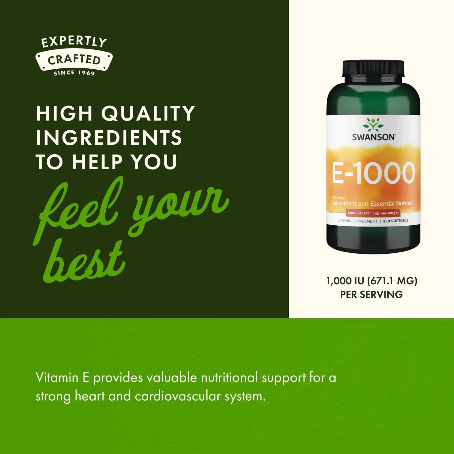 Etiqueta del frasco Swanson Vitamin E con información de concentración y certificado