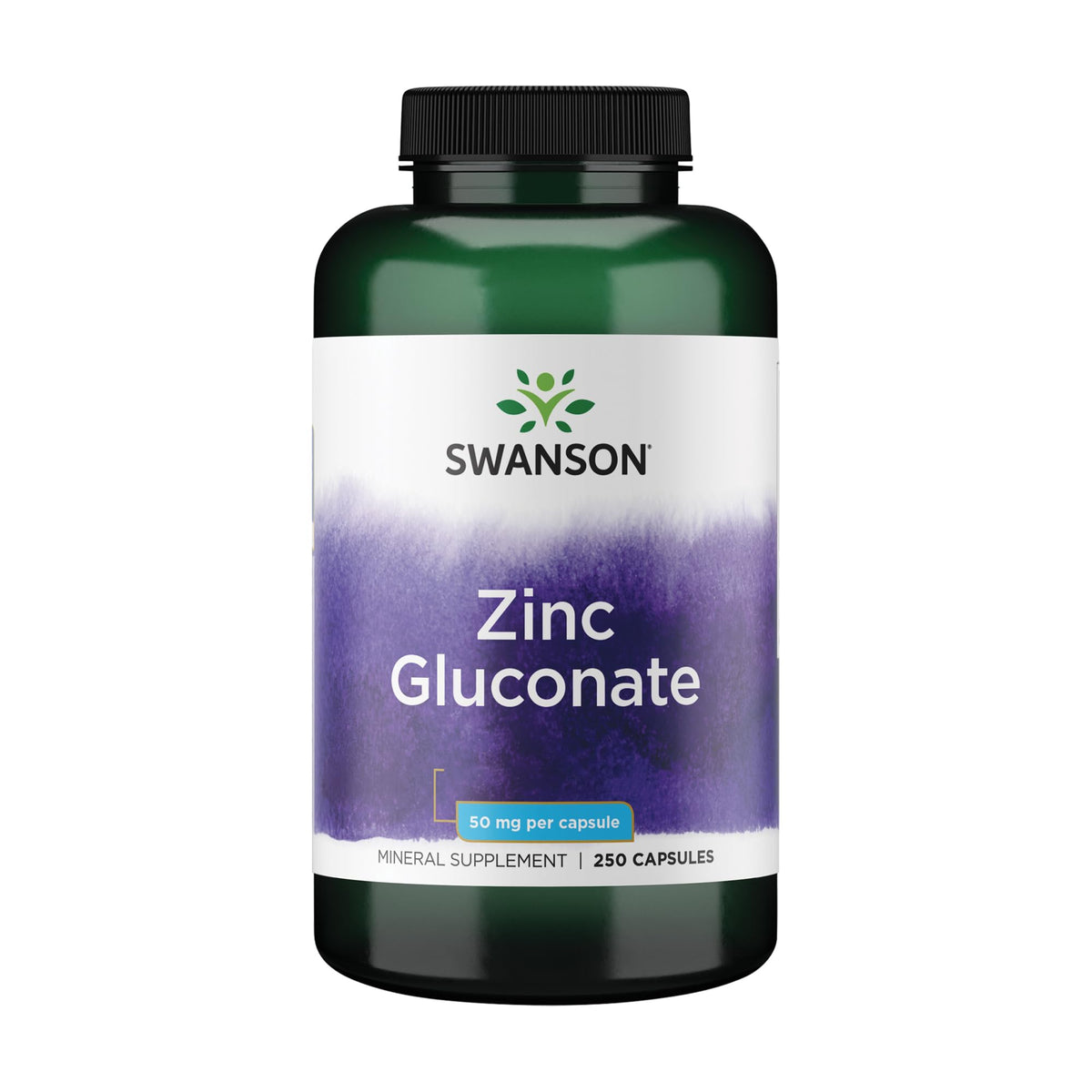 Swanson envase frontal mostrando zinc gluconate y cantidad de cápsulas