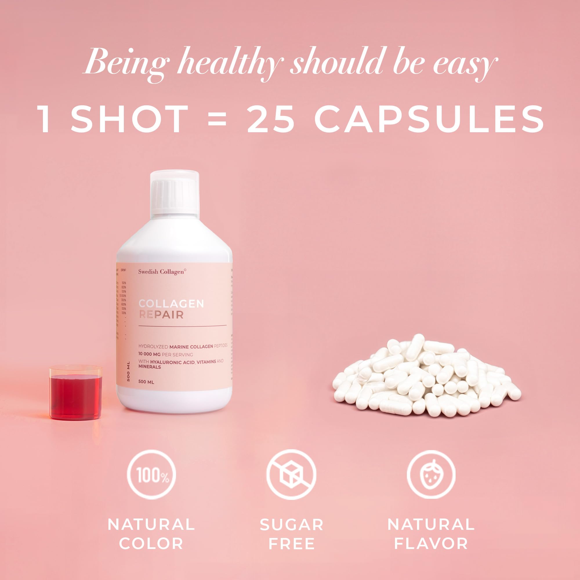 Swedish Collagen dosis servida en vaso facilitando la toma diaria