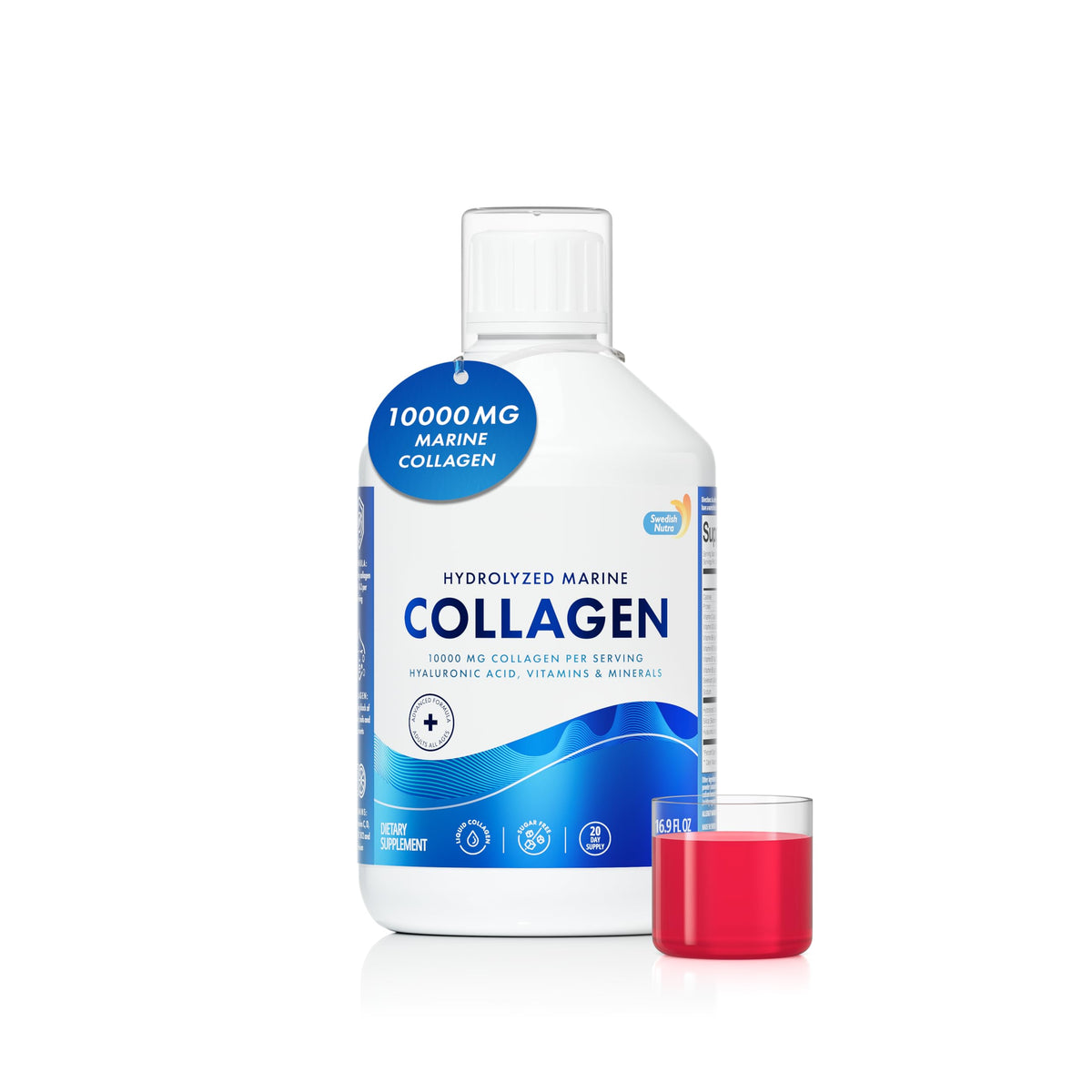 Swedish Nutra botella frontal mostrando diseño y beneficios claros