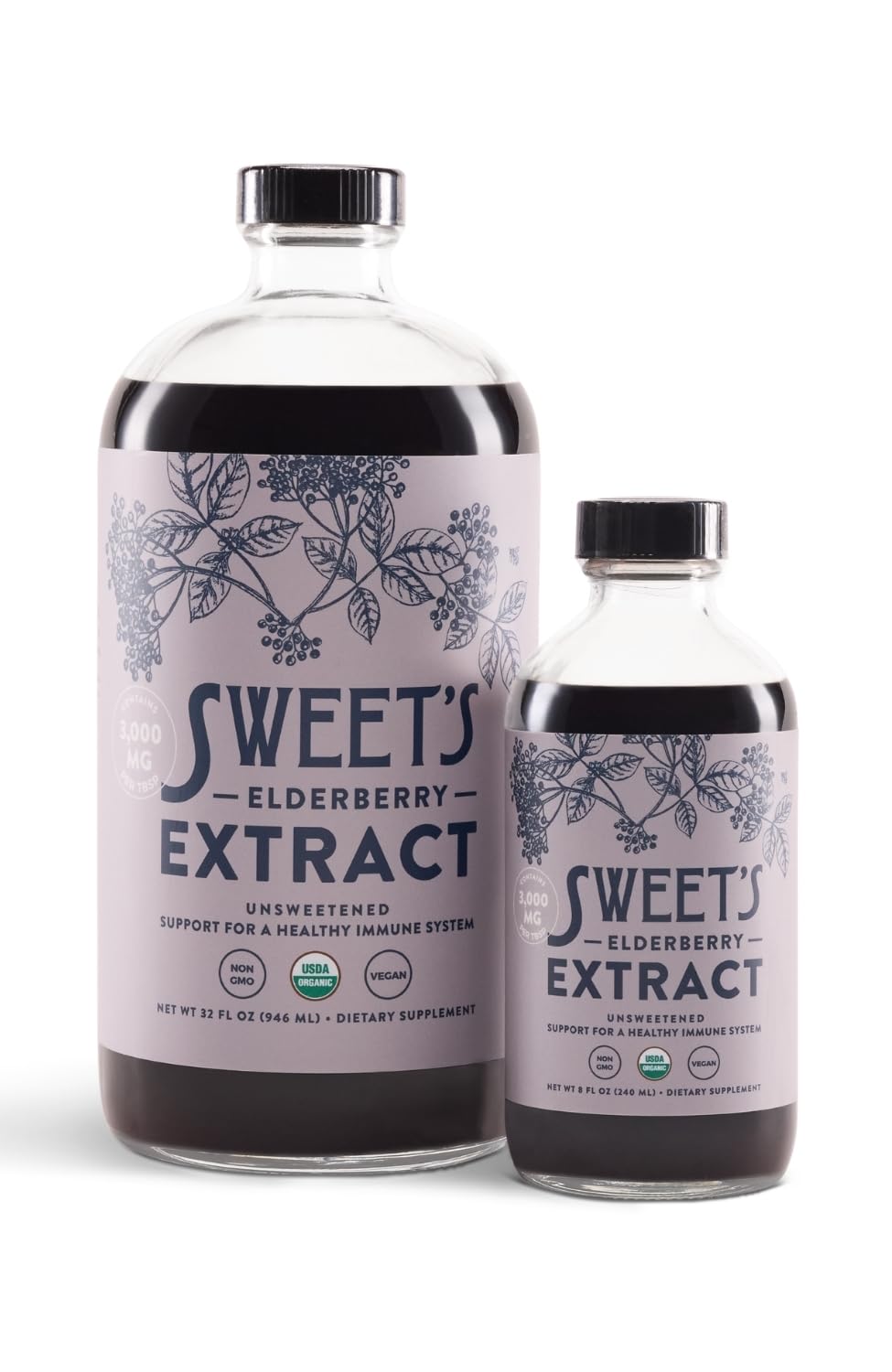 Sweet's Elderberry comparación de tamaño junto a utensilios para escala