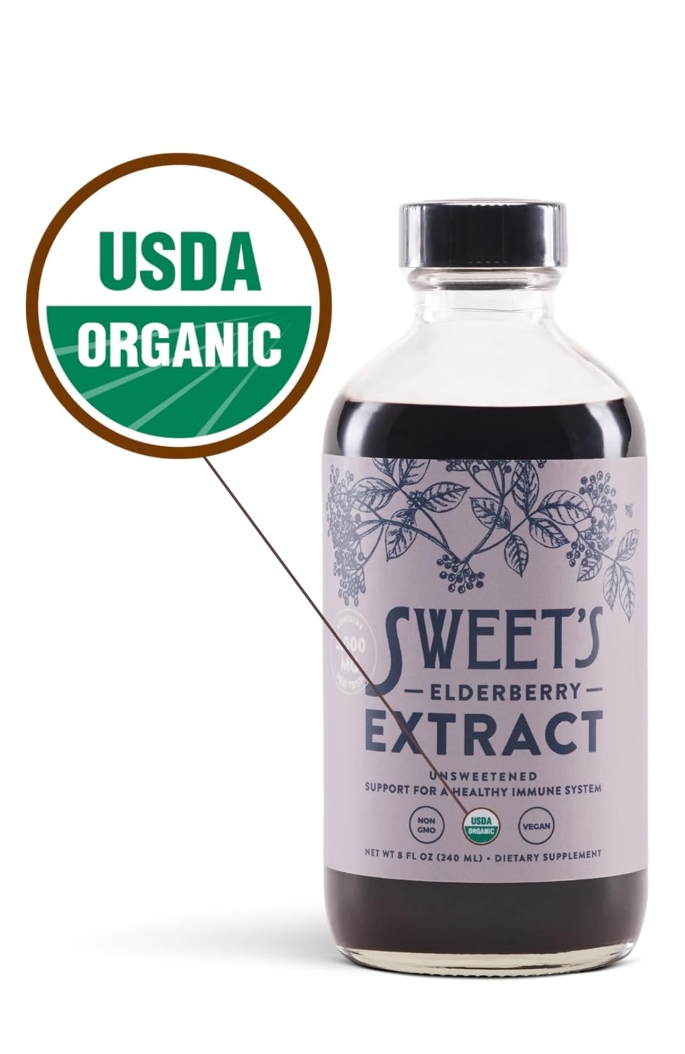 Sweet's Elderberry primer plano de ingredientes orgánicos y naturales