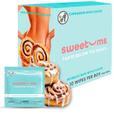 Sweetums empaque frontal Cinnamon Bun mostrando diseño y beneficio de frescura