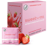 Sweetums empaque frontal de toallitas fresa mostrando portabilidad y frescura