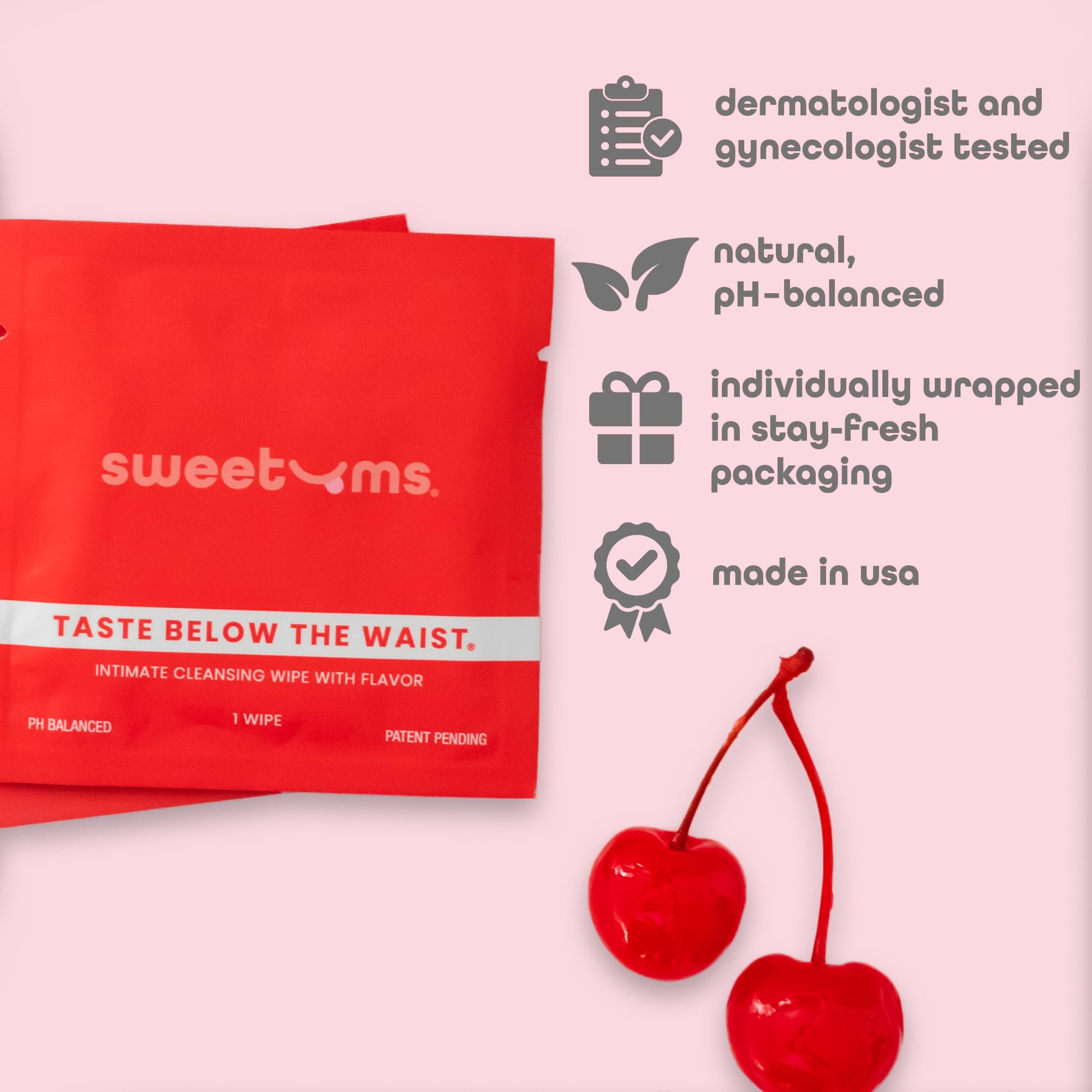 Sweetums sobre individual abierto listo para usar mostrando comodidad y discreción