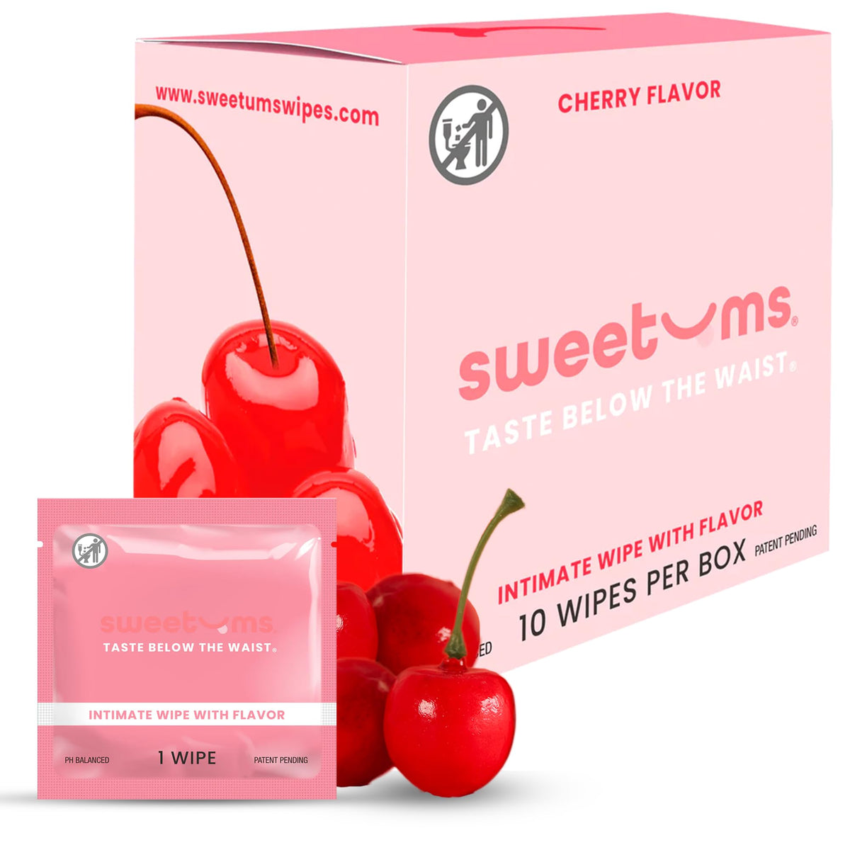 Sweetums frontal del empaque Cherry mostrando el diseño y beneficio de frescura
