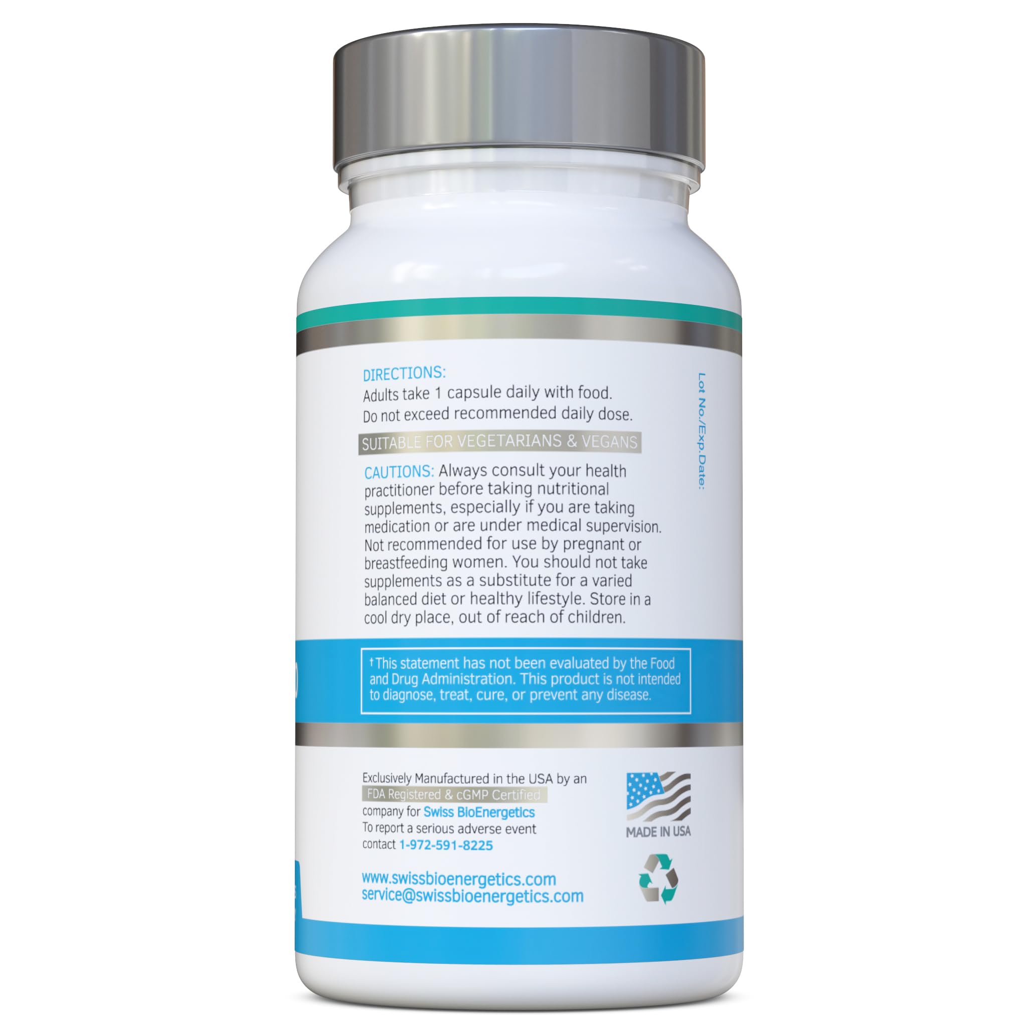 Swiss Bioenergetics etiqueta de ingredientes indicando tiamina y pureza