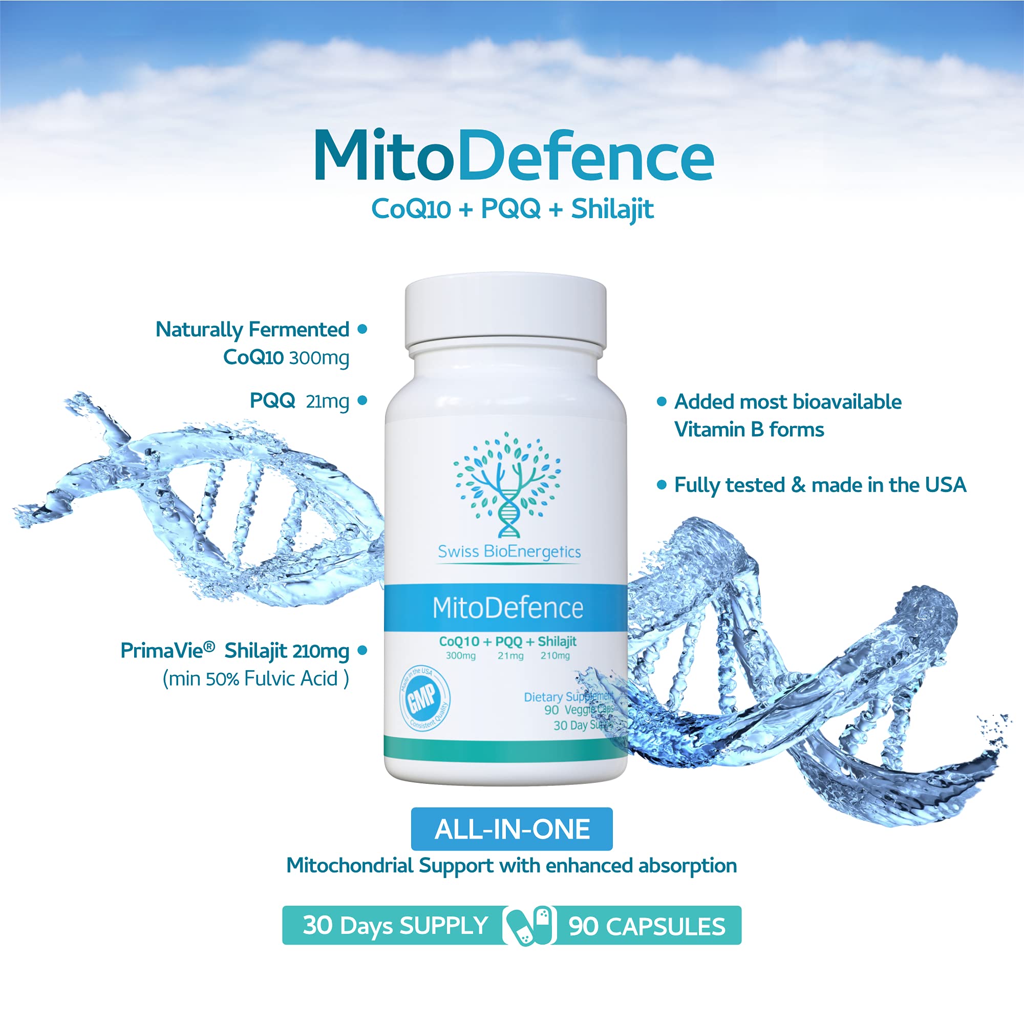 Swiss Bioenergetics etiqueta con ingredientes y afirmación de calidad