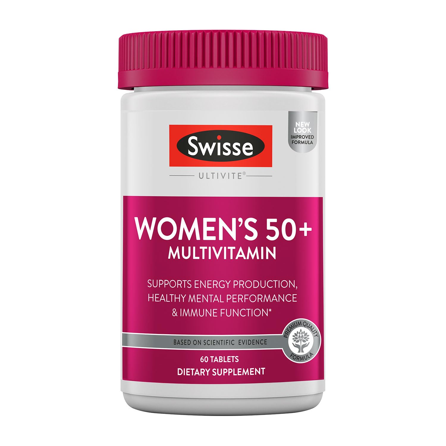 Swisse envase frontal Women 50+ mostrando diseño y facilidad de uso
