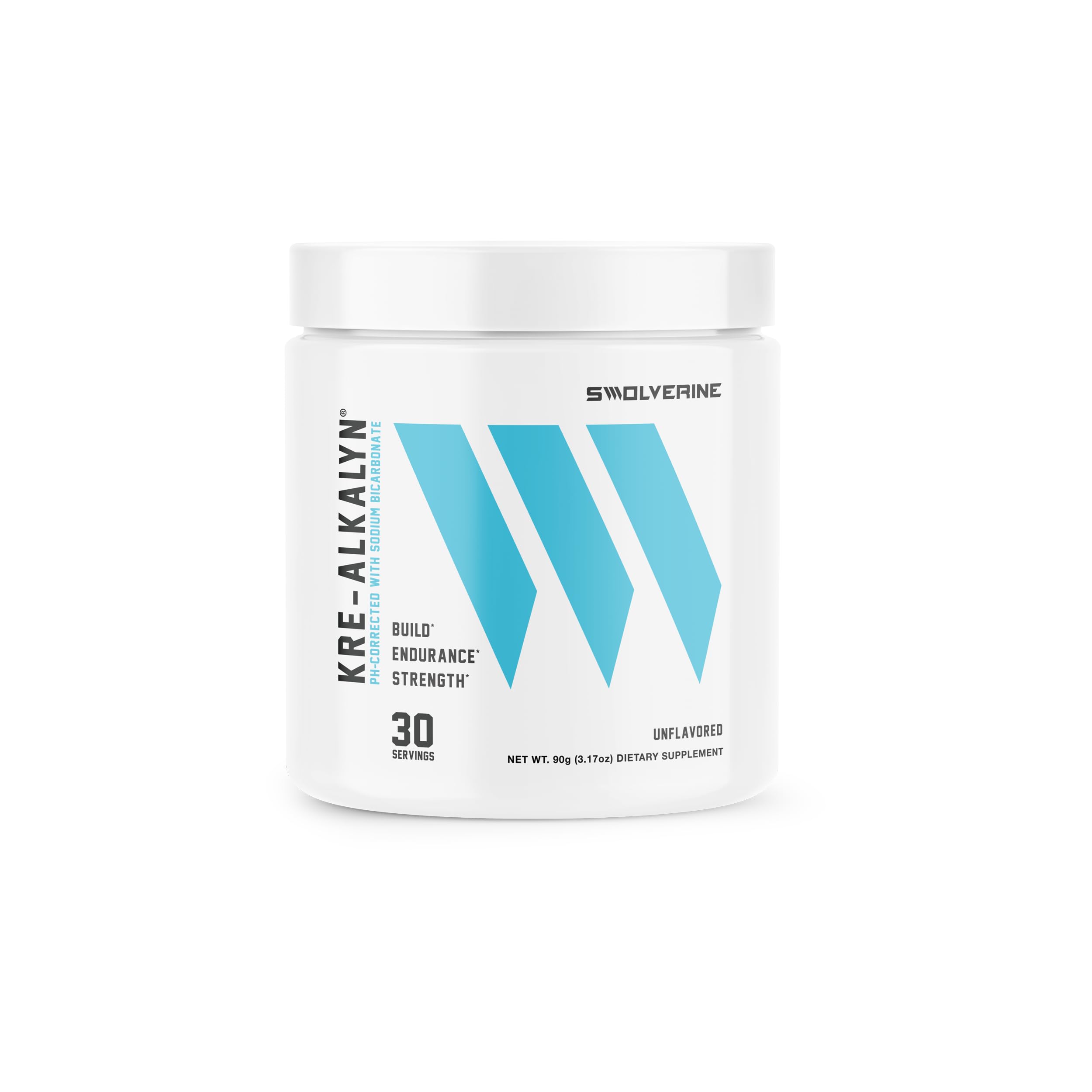Swolverine envase frontal de Kre-Alkalyn creatina sin sabor, visual clara y profesional