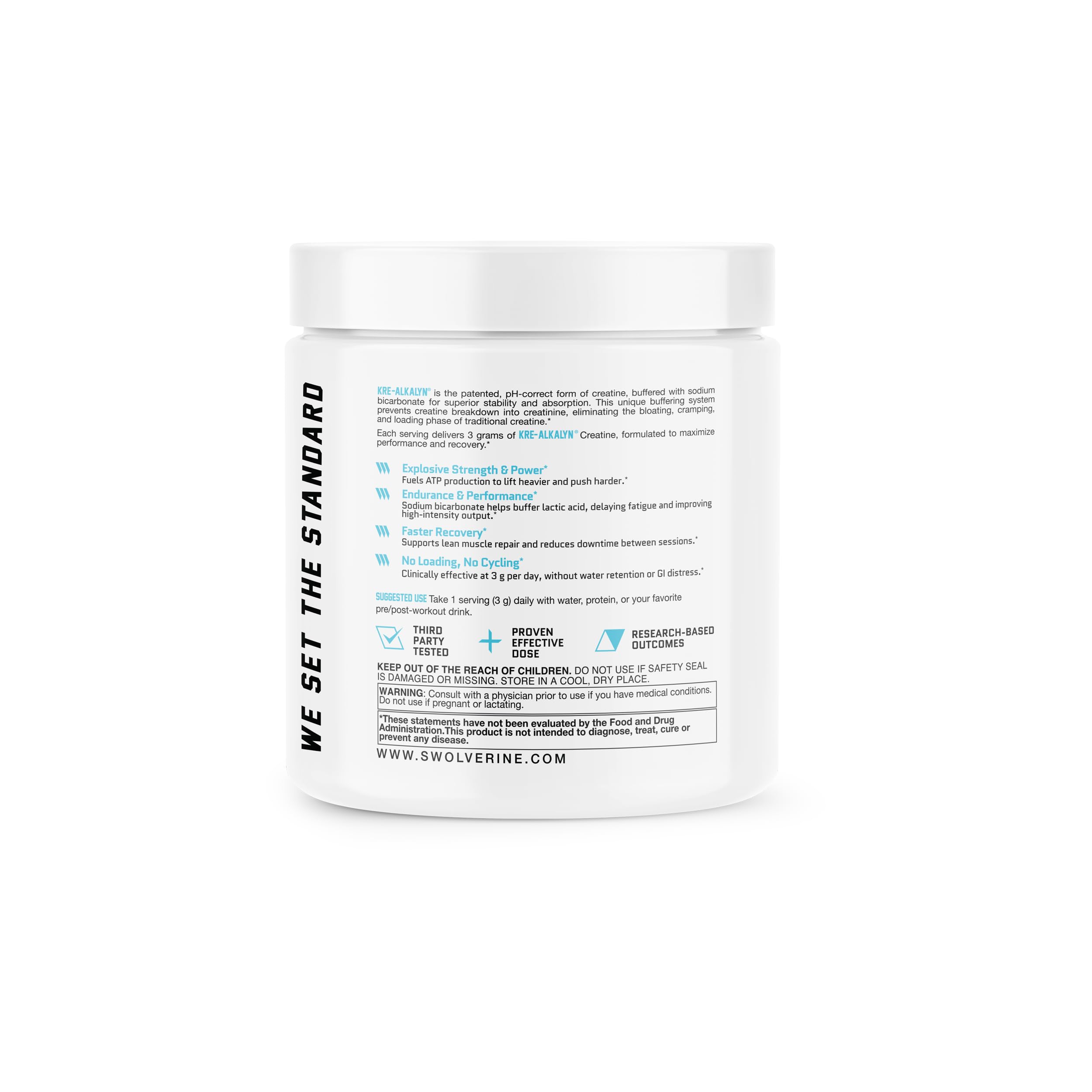 Swolverine etiqueta con ingredientes transparentes y beneficios visibles en el envase