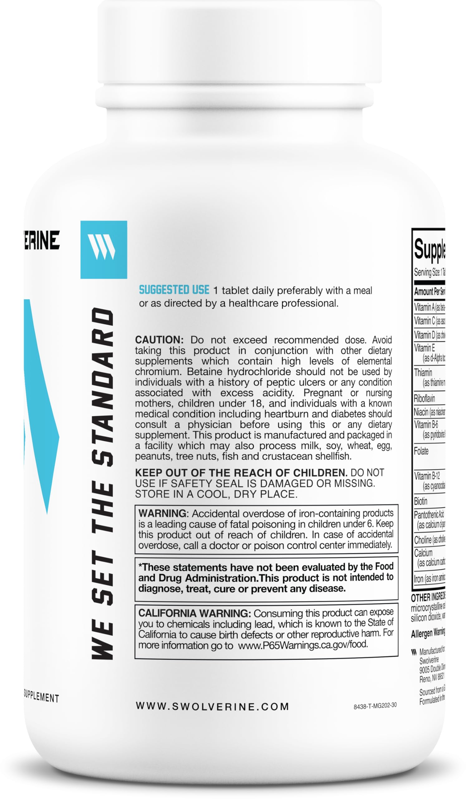 Swolverine tableta tamaño comparativo con mano resaltando porción diaria