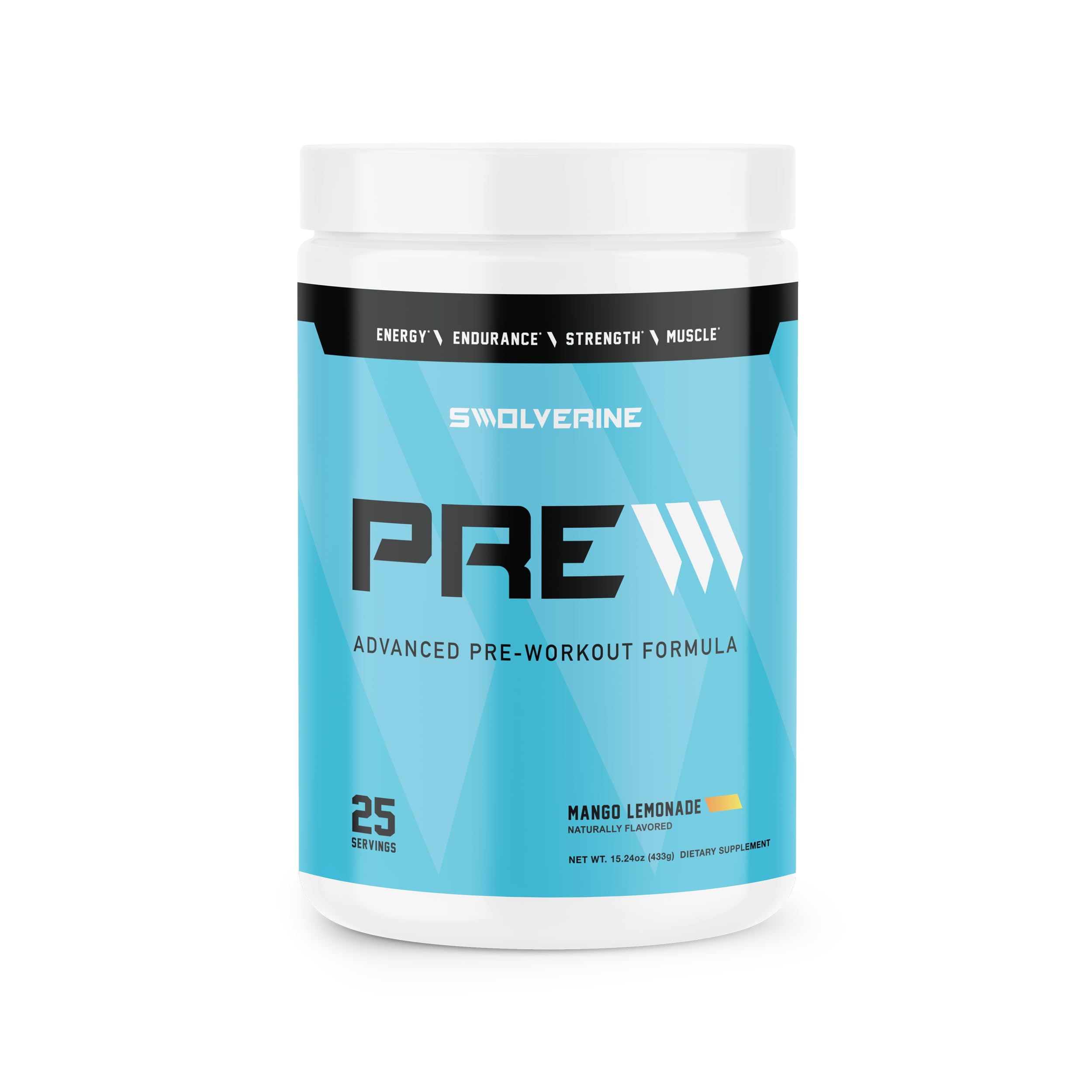 Swolverine PRE envase frontal mostrando etiqueta clara y beneficios