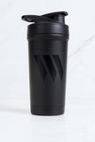 Swolverine botella frontal negra mostrando diseño elegante y durabilidad