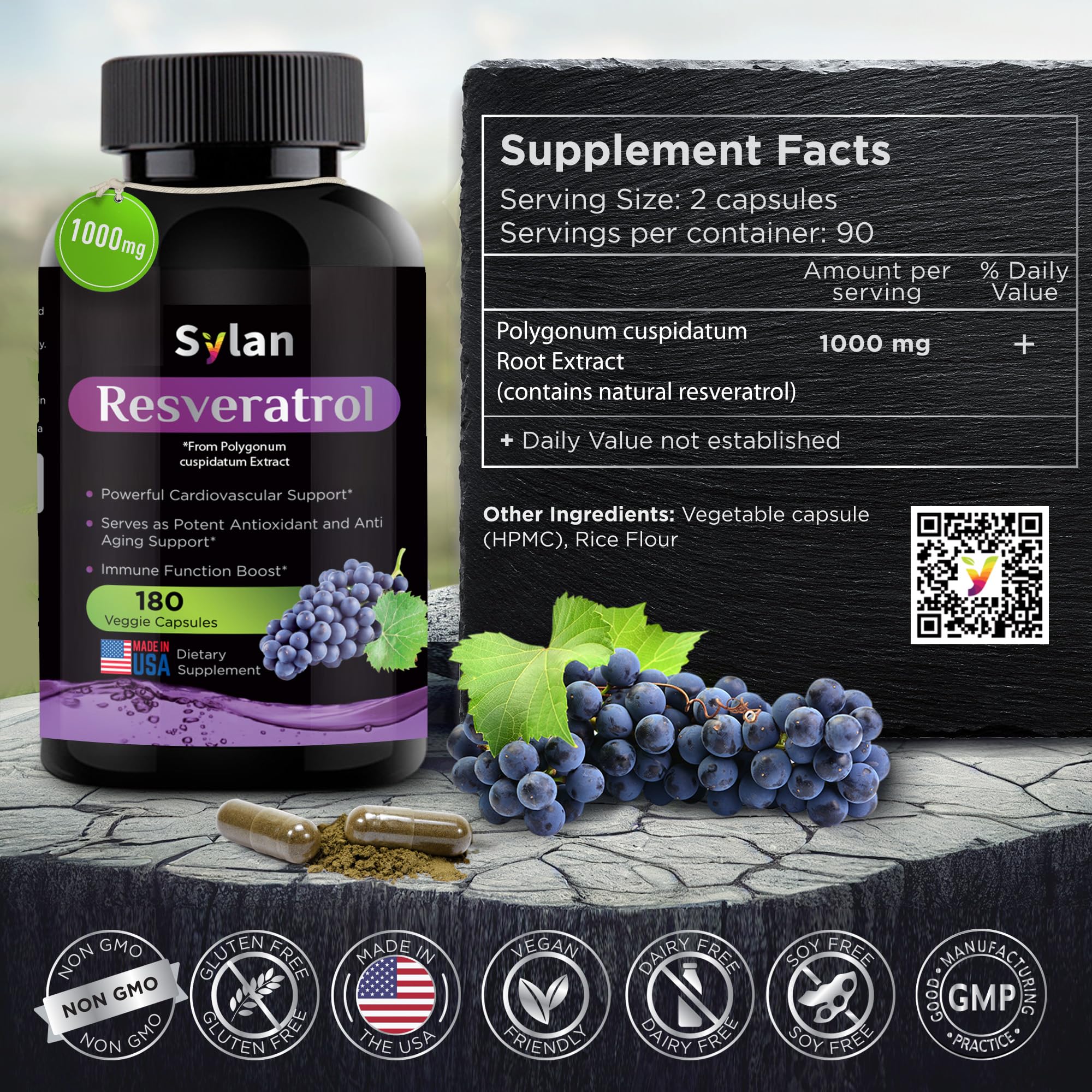 SYLAN polvo de resveratrol extraído de fuentes vegetales, concentración visible
