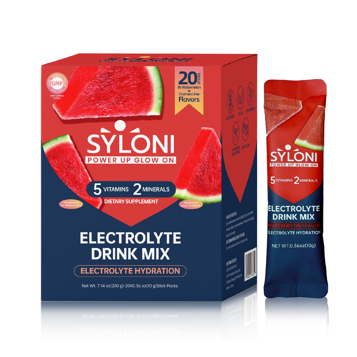 Syloni frente del paquete Watermelon muestra sabor y sobres, práctico para llevar
