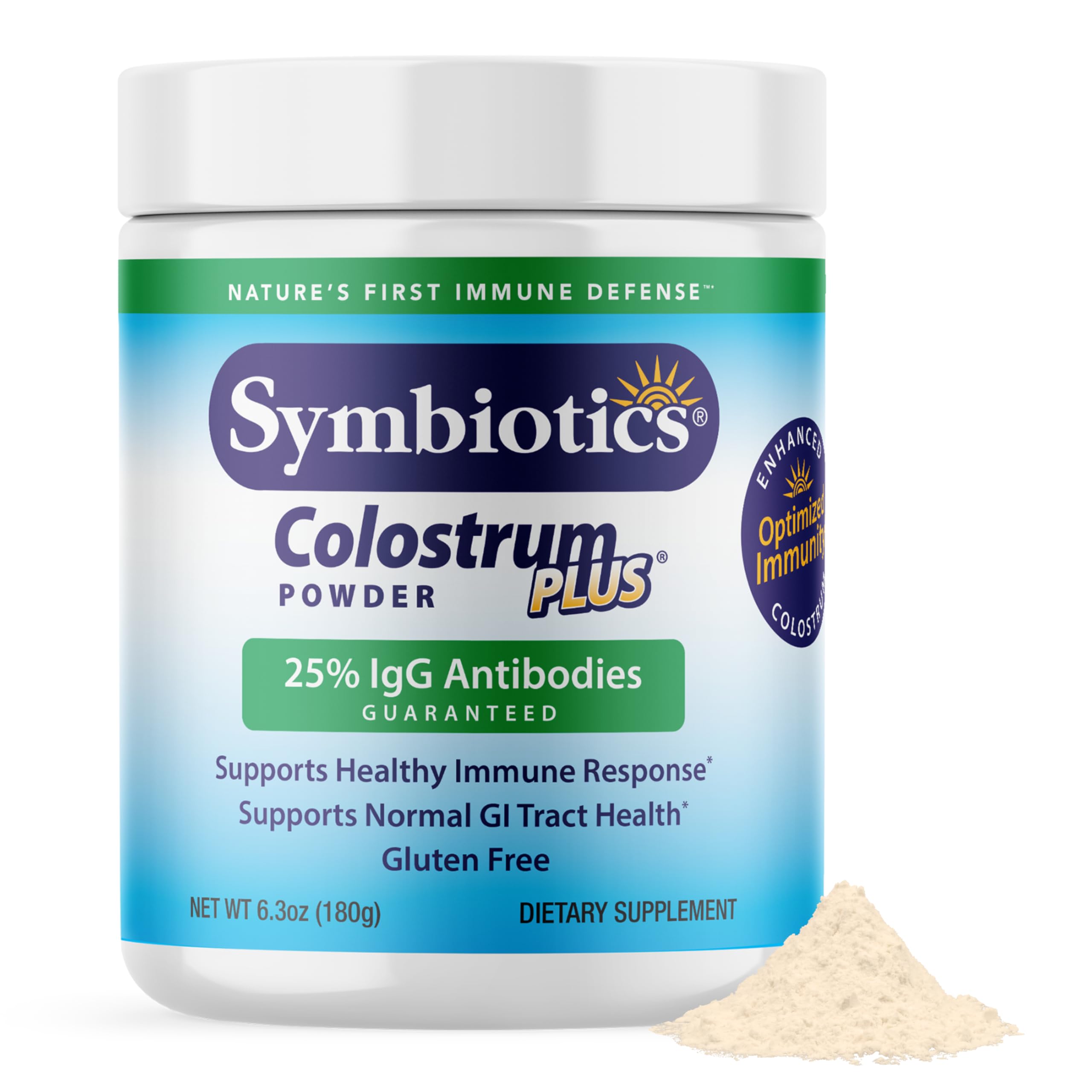 Symbiotics envase frontal mostrando fórmula sin sabor y sin gluten para transparencia