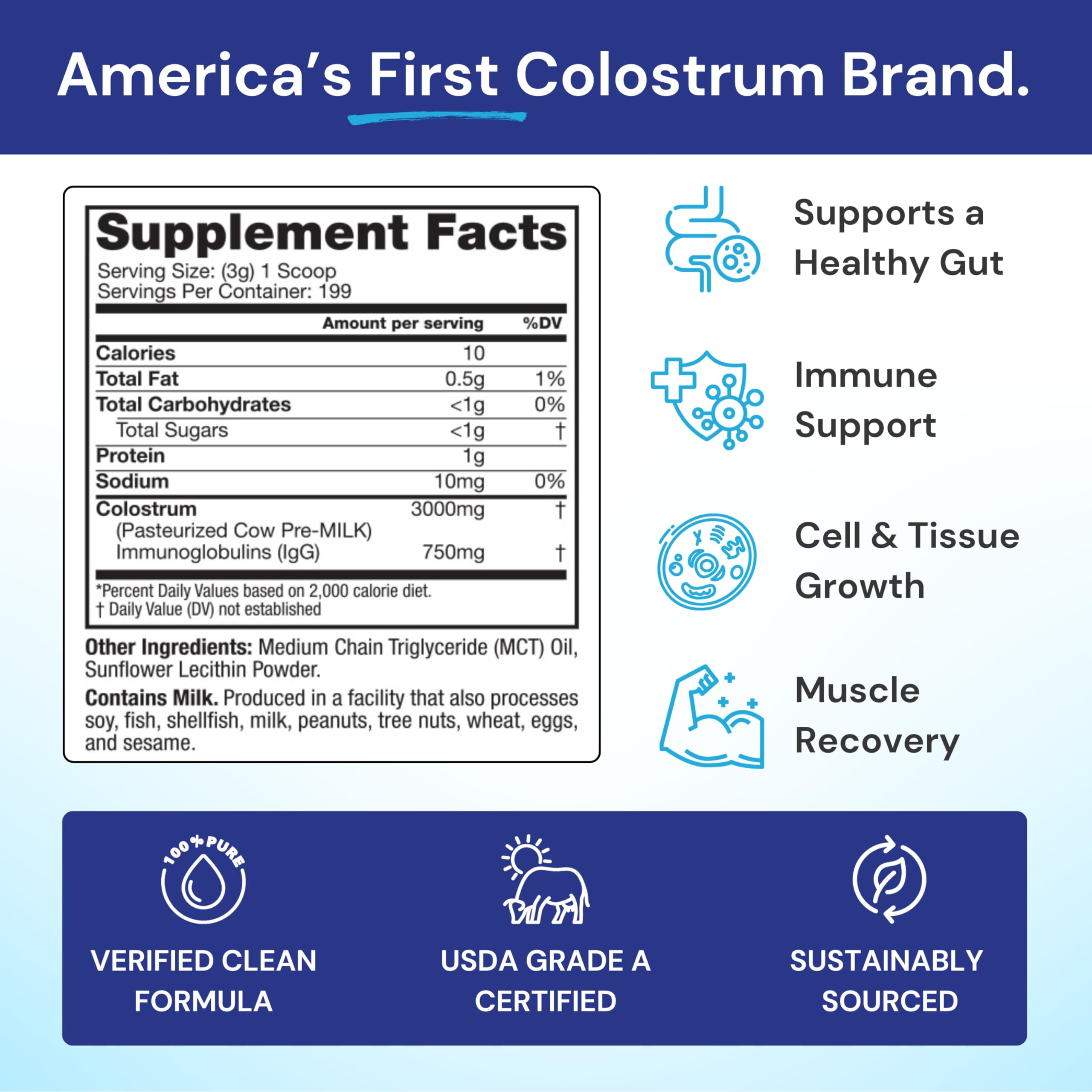 Symbiotics polvo de Colostrum Plus detalle de textura para mezcla fácil y sin sabor