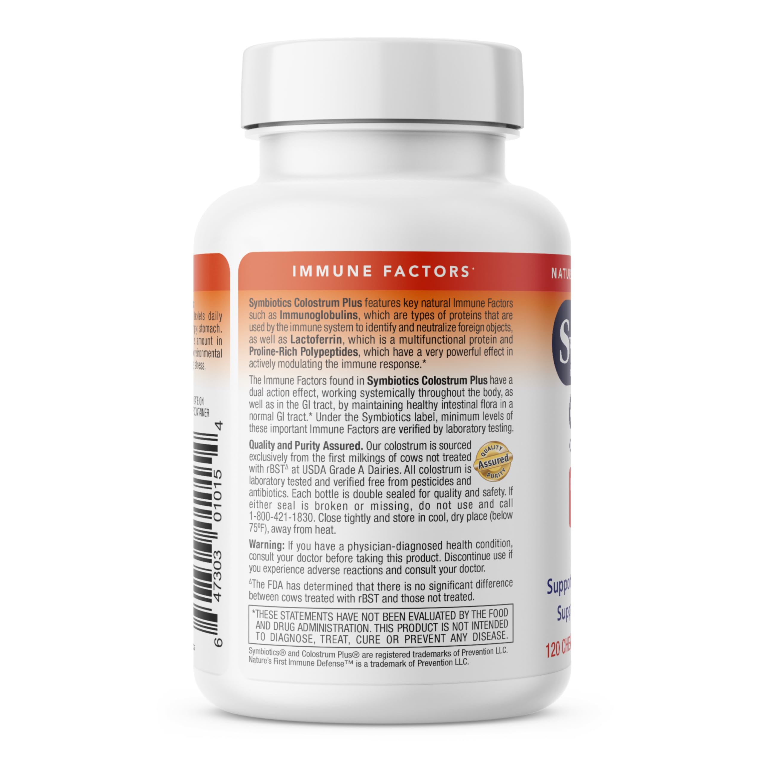 Symbiotics Naturade frasco abierto mostrando contenido de 120 tabletas