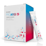 Synergy ProArgi-9 Plus frente del empaque mostrando 30 sobres y conveniencia