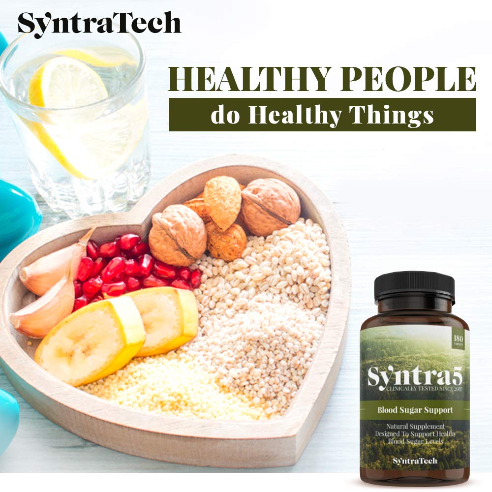 Syntratech Syntra5 frasco abierto con 180 cápsulas destacando suministro prolongado