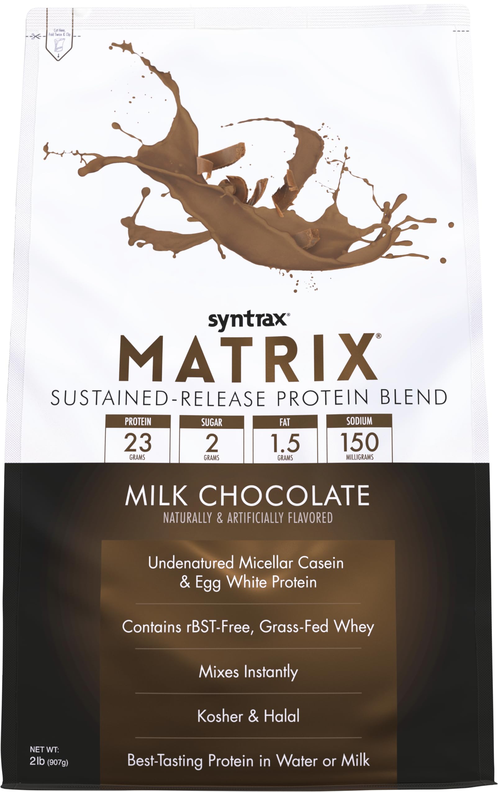 Syntrax Matrix frasco frontal mostrando etiqueta y tamaño 5 lb, conveniencia visual