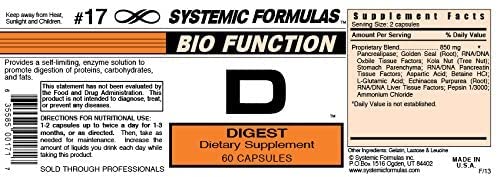 Systemic Formulas D Digest etiqueta con ingredientes y beneficios para verificación clara
