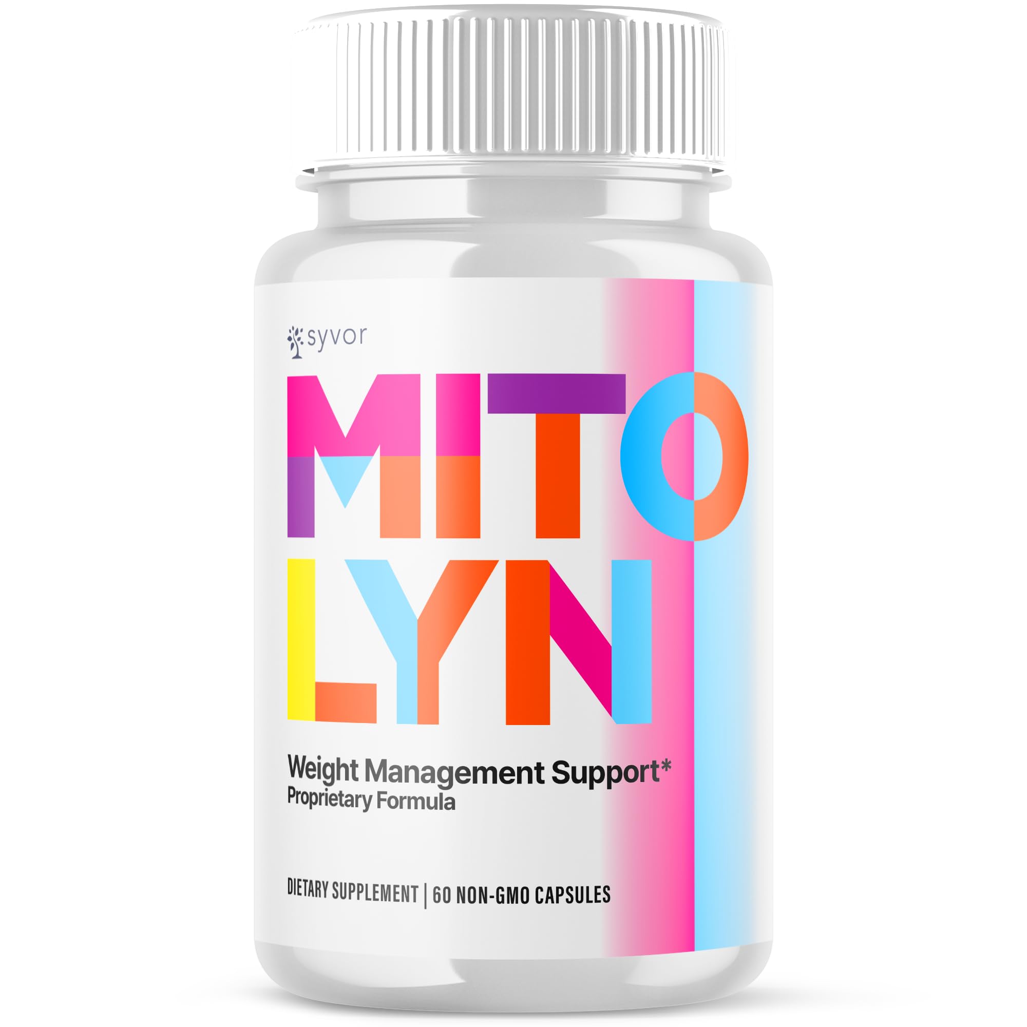 Syvor Mitolyn frasco frontal mostrando la marca y beneficio energético