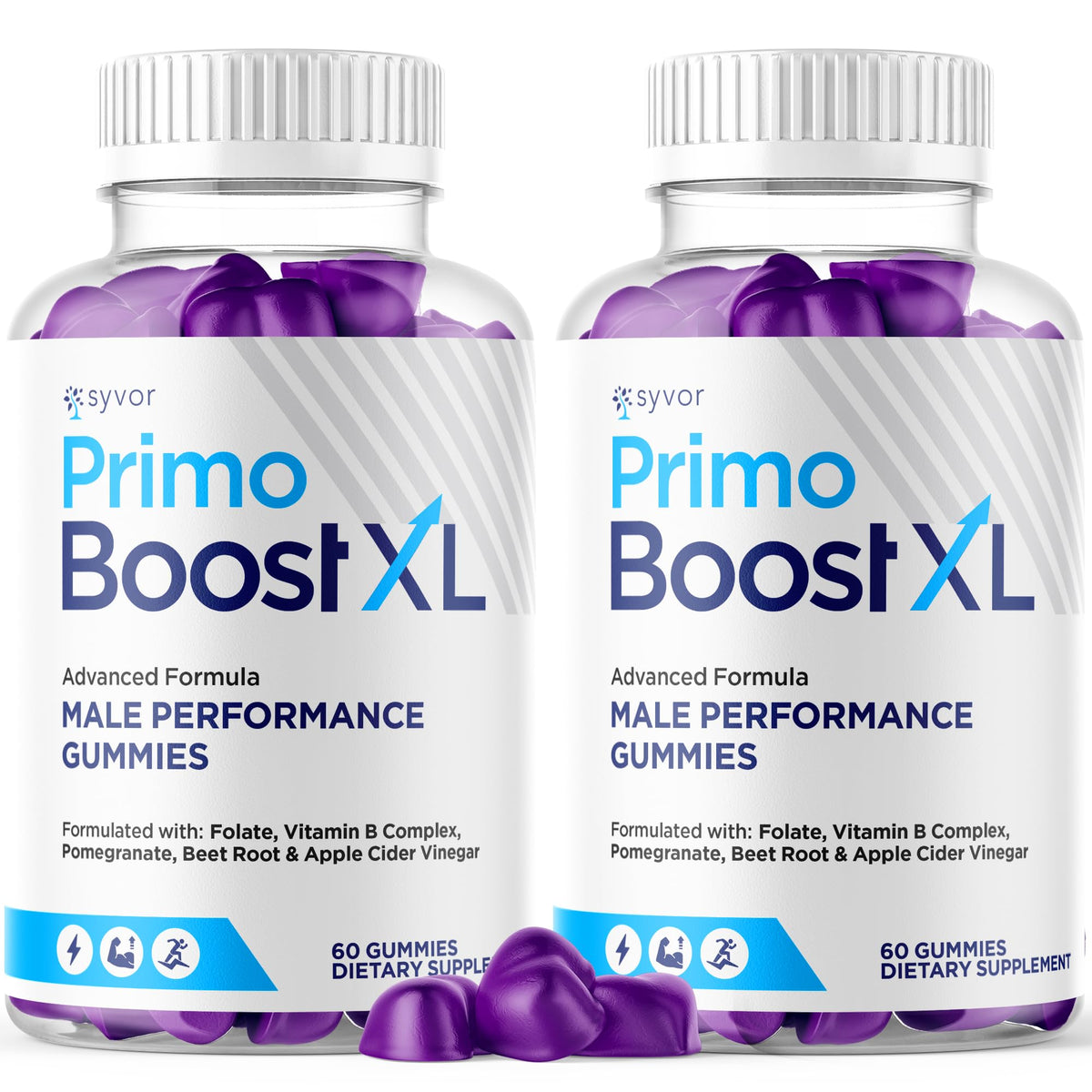 Syvor Primo Boost XL frontal mostrando frascos y beneficios de uso