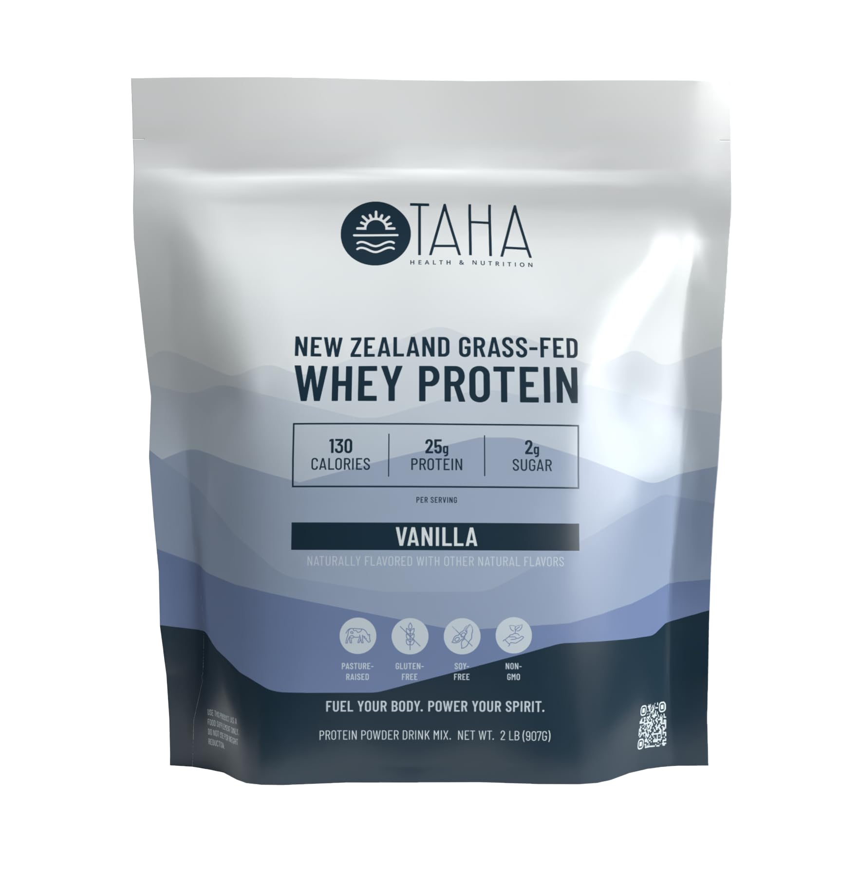TAHA frasco frontal 2 lb mostrando etiqueta y beneficio de proteína clara