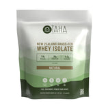 Taha Health & Nutrition envase frontal sin sabor mostrando beneficio proteína limpia