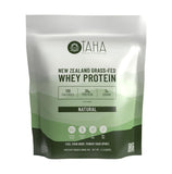 TAHA envase frontal del concentrado de suero, muestra calidad grass-fed
