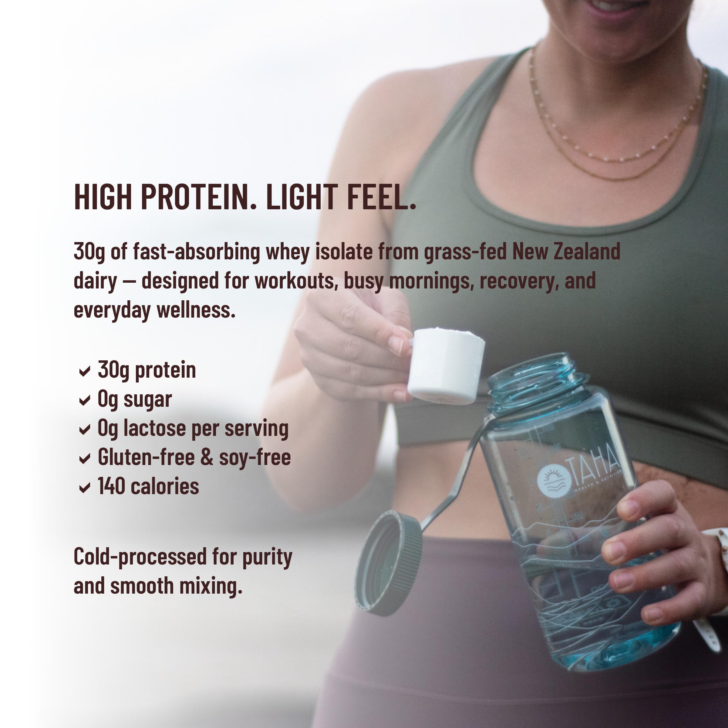 Taha Health & Nutrition textura del polvo fina, ideal para mezclas suaves