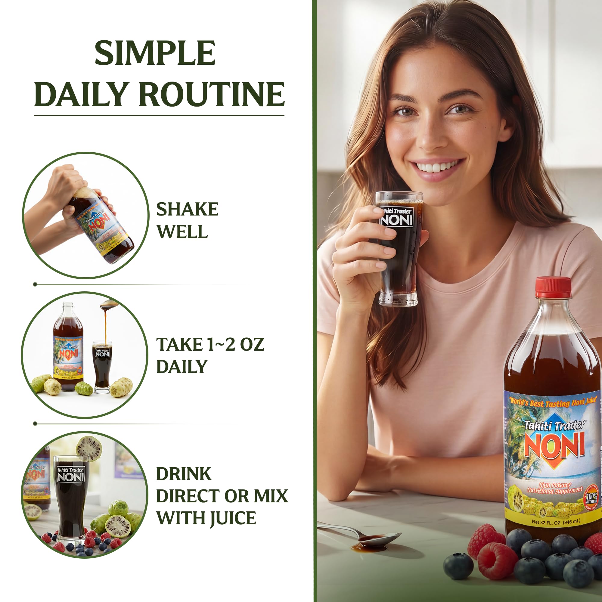 Tahiti Trader botella 32oz junto a objeto para comparar tamaño