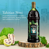 TAHITIAN NONI etiqueta en primer plano con información de origen y trazabilidad