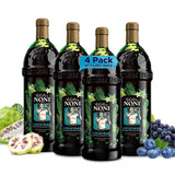 Tahitian Noni pack de cuatro botellas 1L mostrando empaque práctico