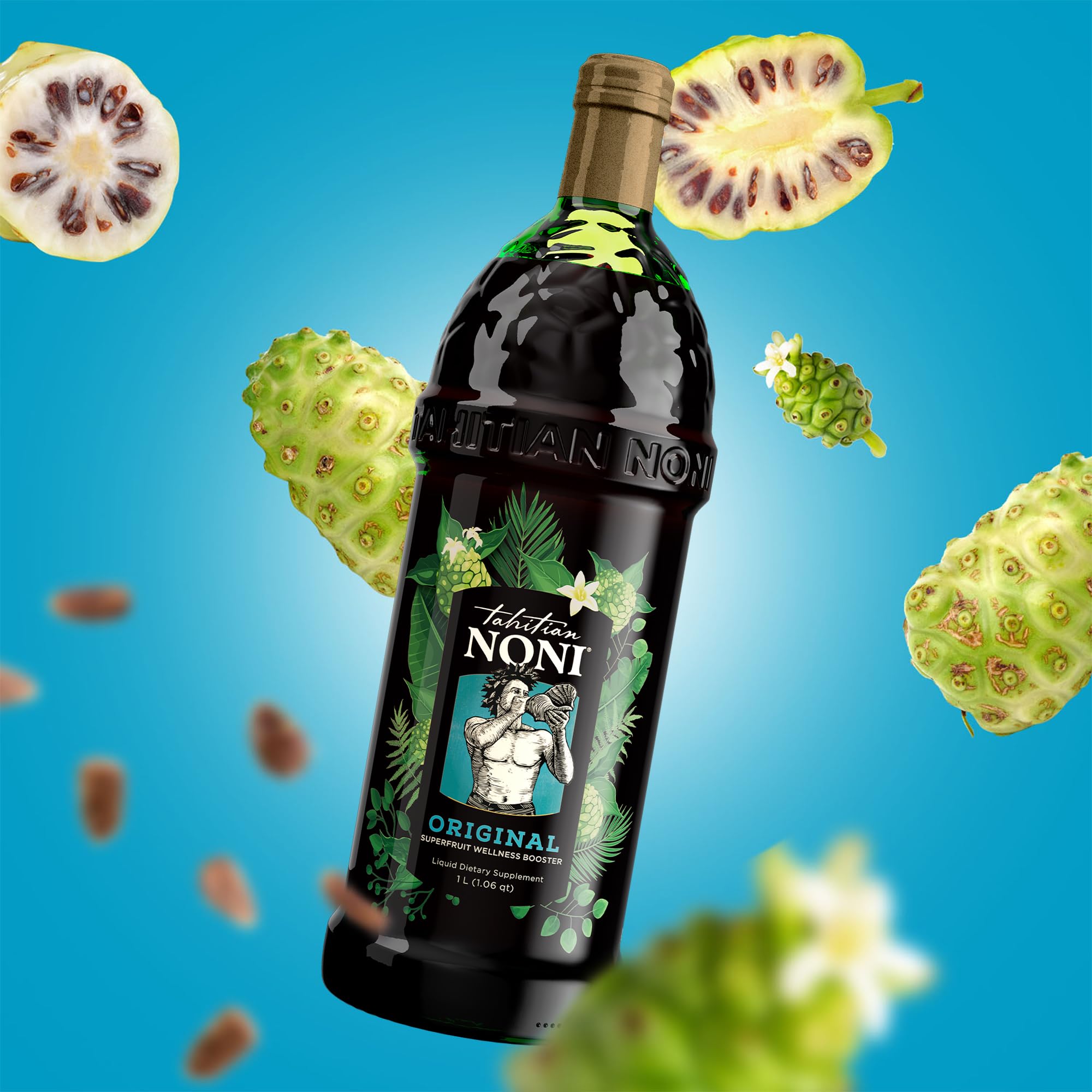 TAHITIAN NONI comparación de tamaño de la botella para valorar cantidad por envase
