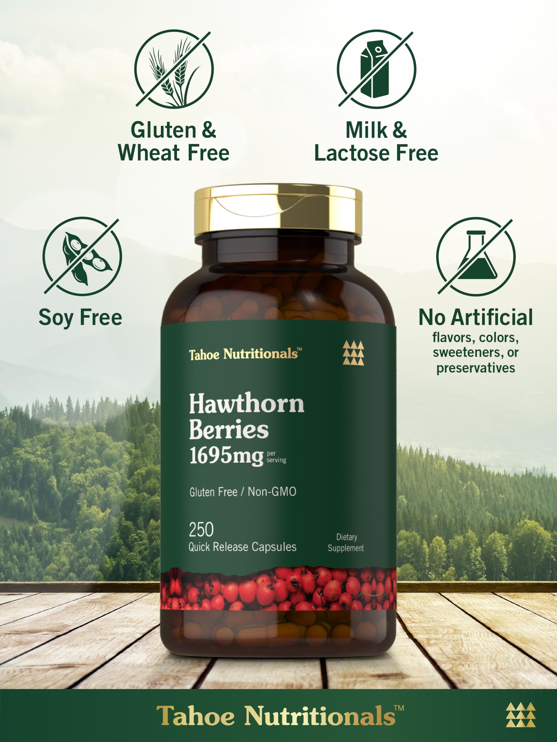 Tahoe Nutritionals bayas de espino naturales resaltando el origen vegetal