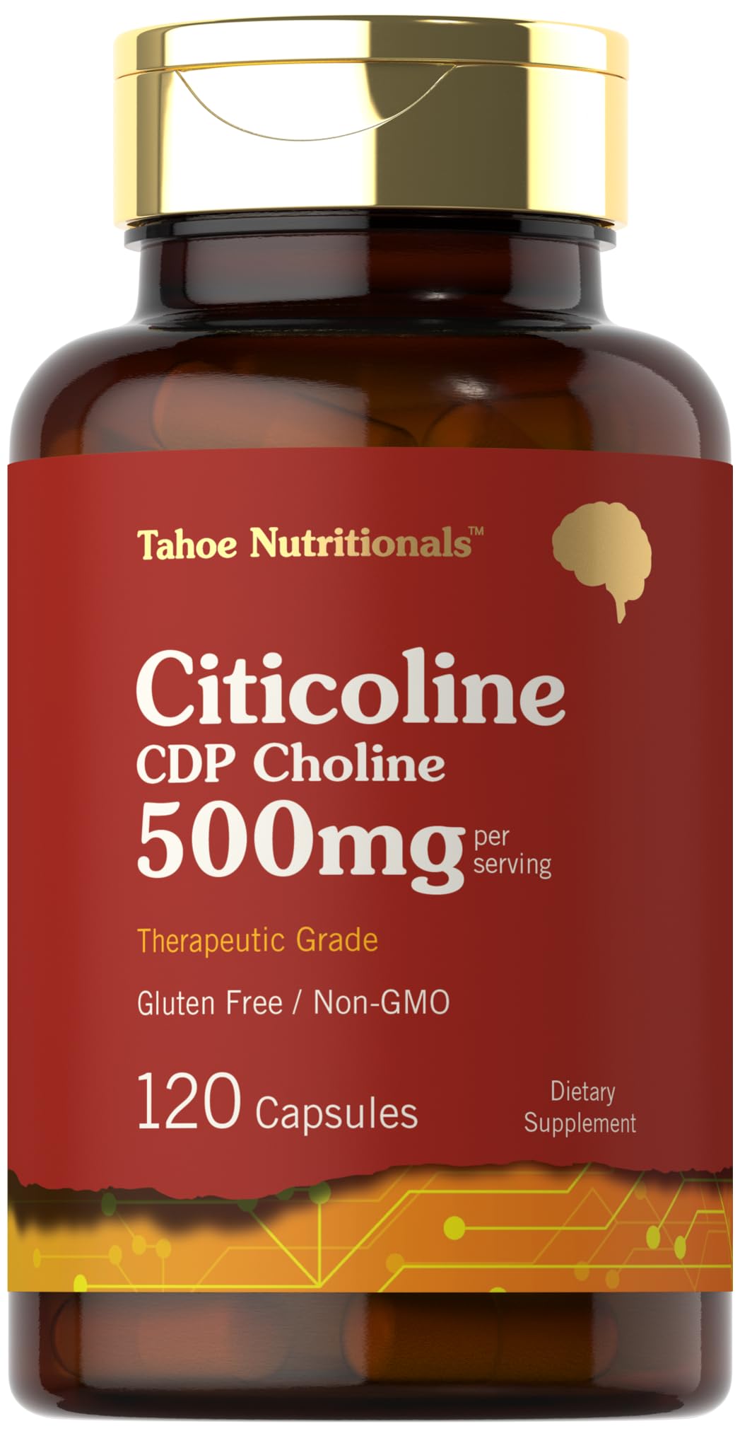 Tahoe Nutritionals frasco frontal mostrando 120 cápsulas y beneficios claros
