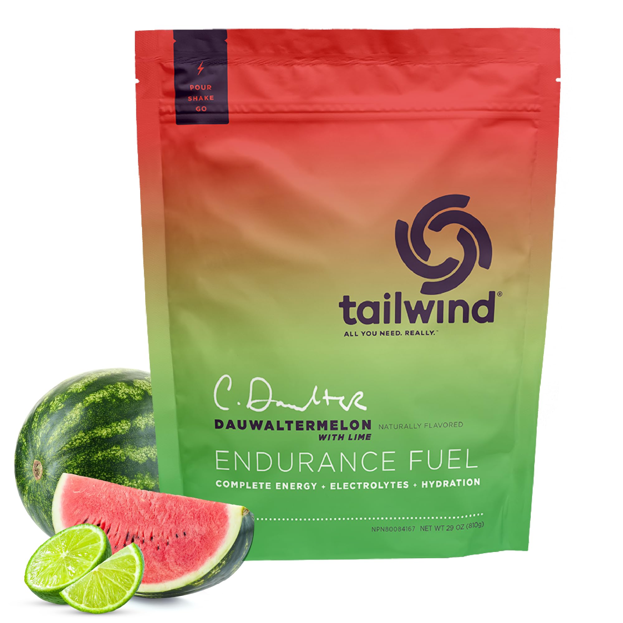 Tailwind Nutrition envase Dauwaltermelon al frente mostrando diseño y saldo de 30 servicios
