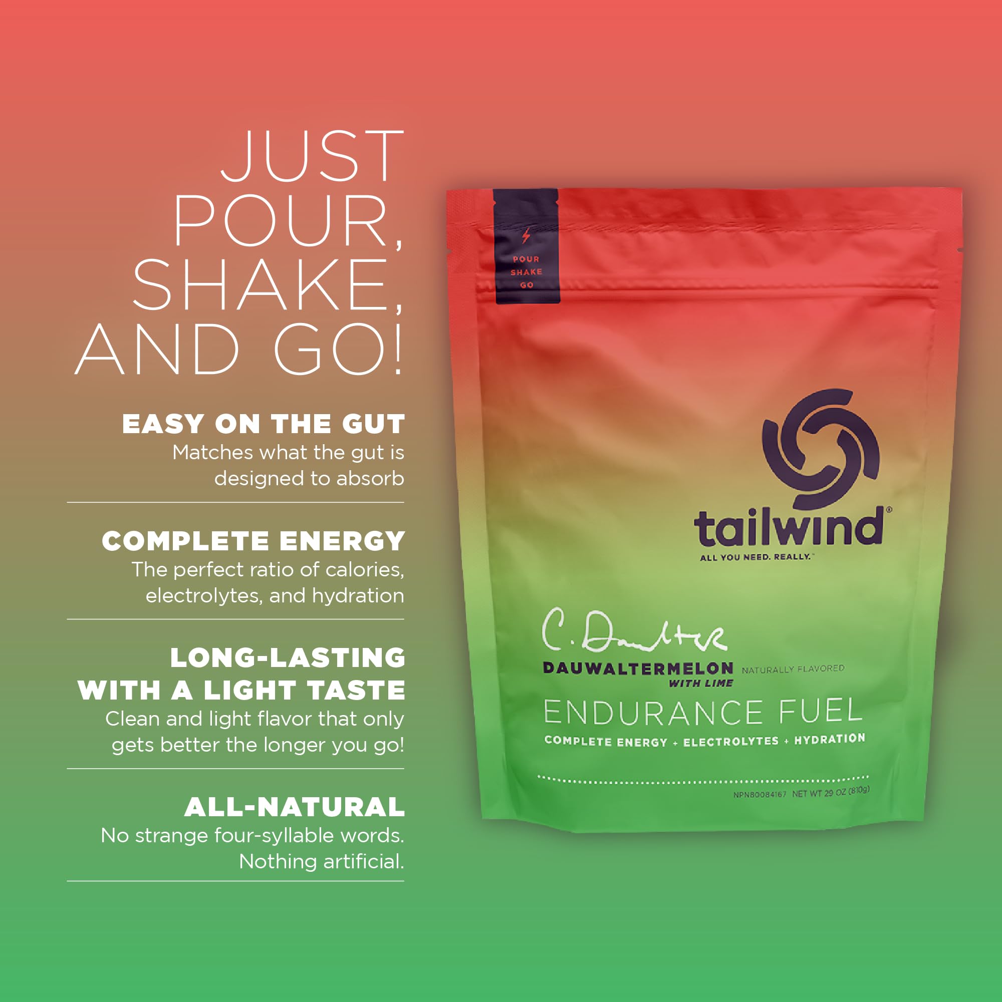 polvo Dauwaltermelon cerca mostrando textura fina de Tailwind Nutrition y fácil disolución