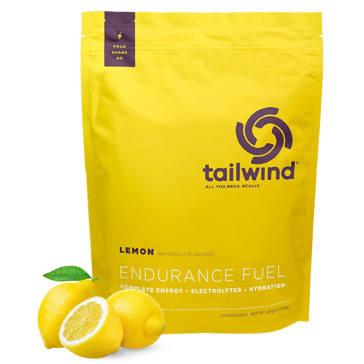 Tailwind Endurance Fuel limón envase frontal mostrando raciones y beneficios