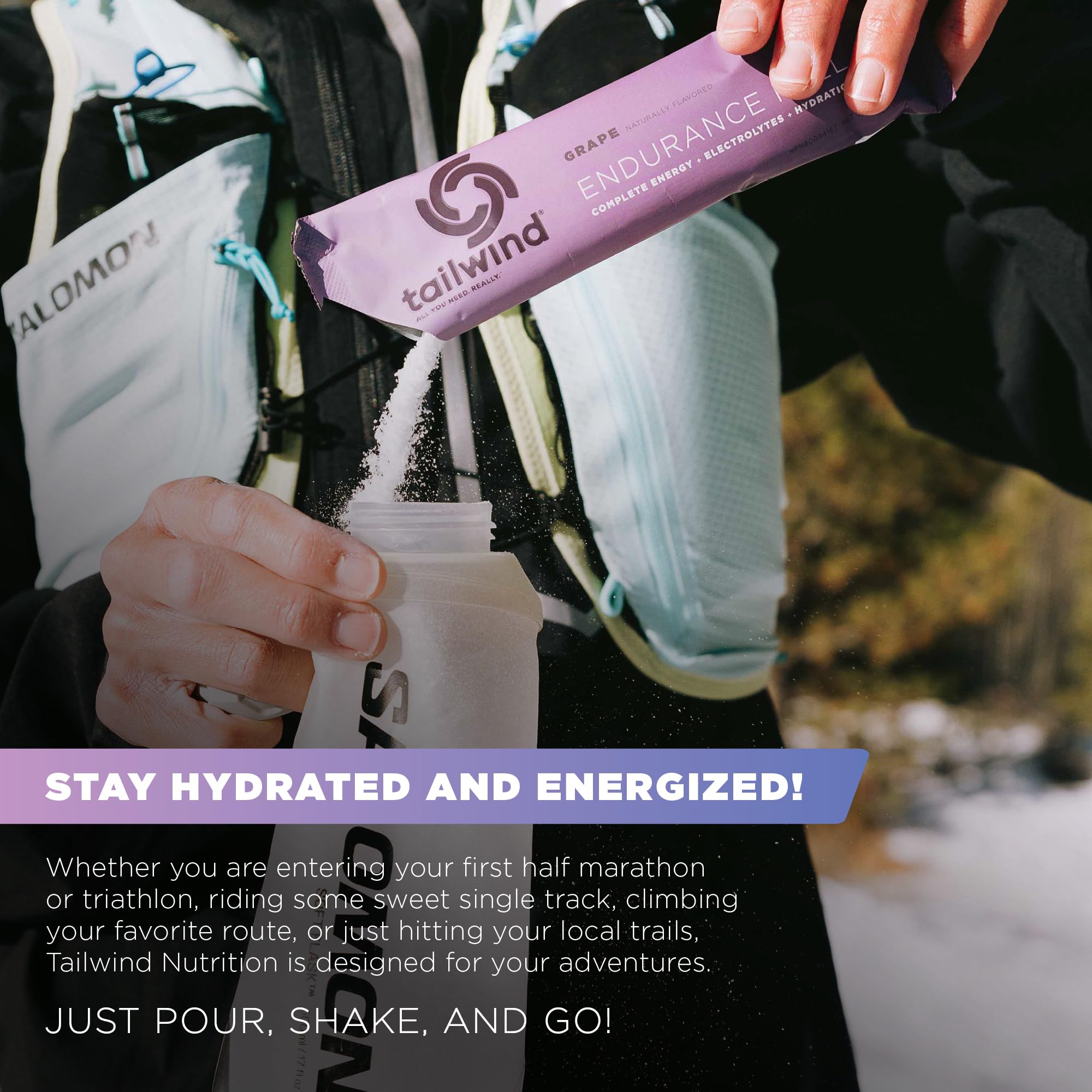 Tailwind Nutrition bebida en mochila de senderismo para rendimiento prolongado