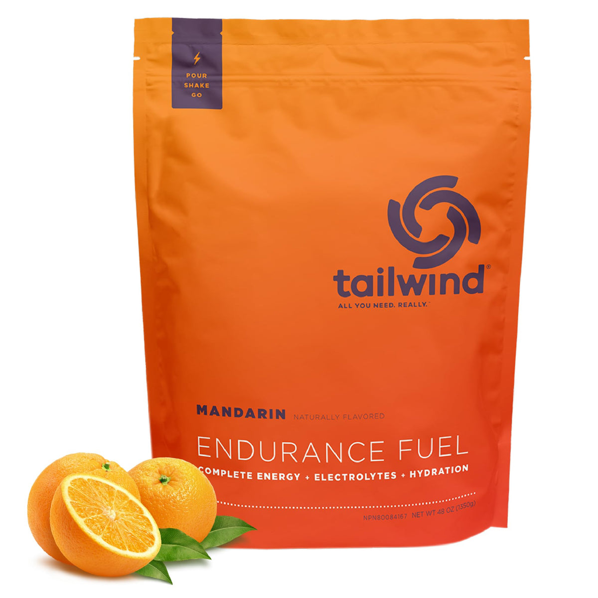 Tailwind Nutrition frasco frontal mandarina mostrando 50 porciones y diseño claro