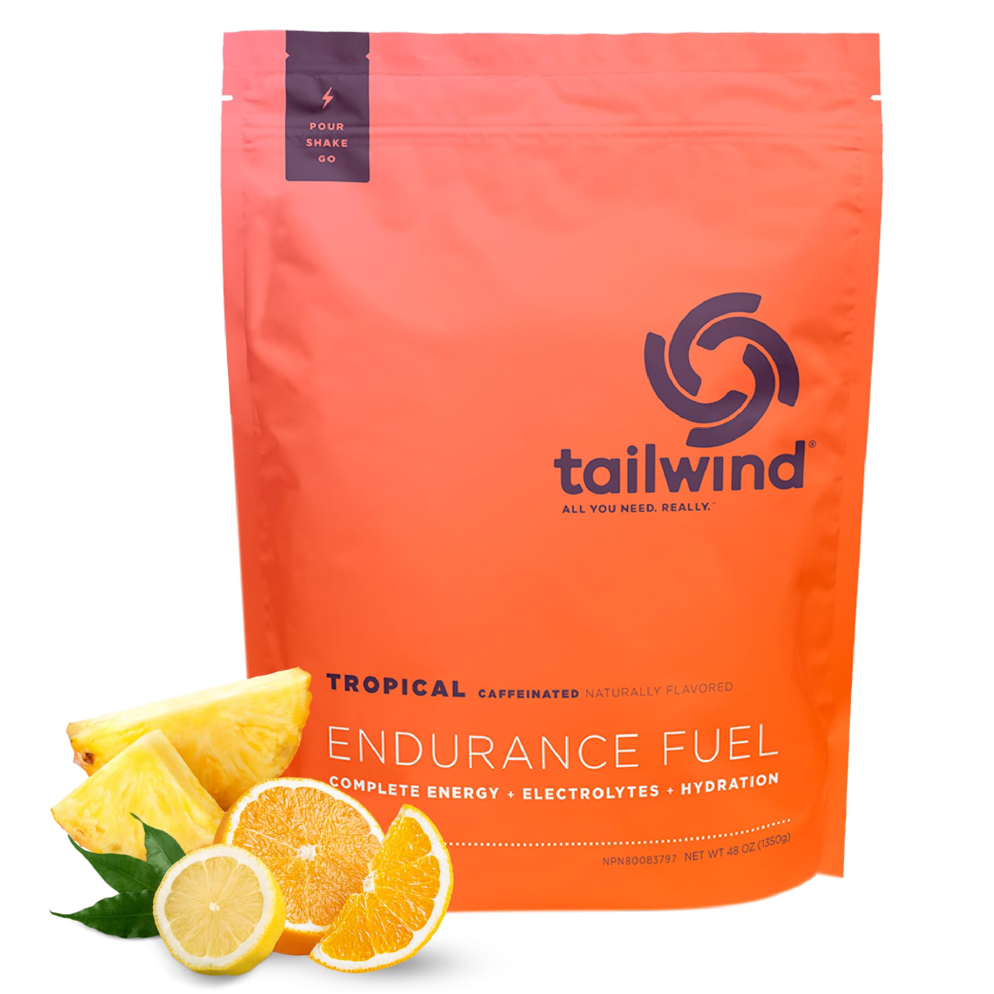 Tailwind Nutrition envase frontal Tropical Buzz con diseño claro y práctico