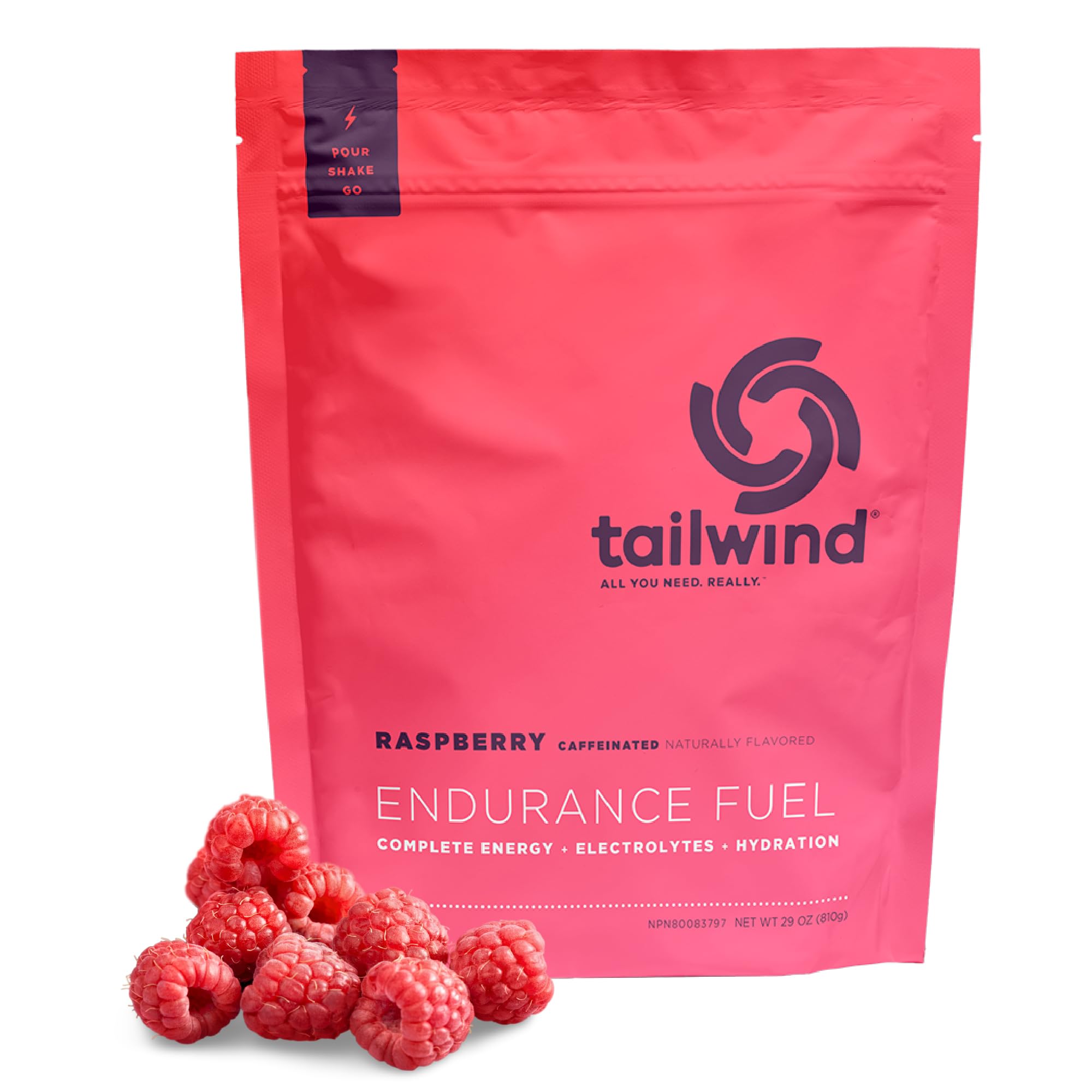 Tailwind Nutrition envase frontal Raspberry Buzz mostrando diseño y beneficios rápidos