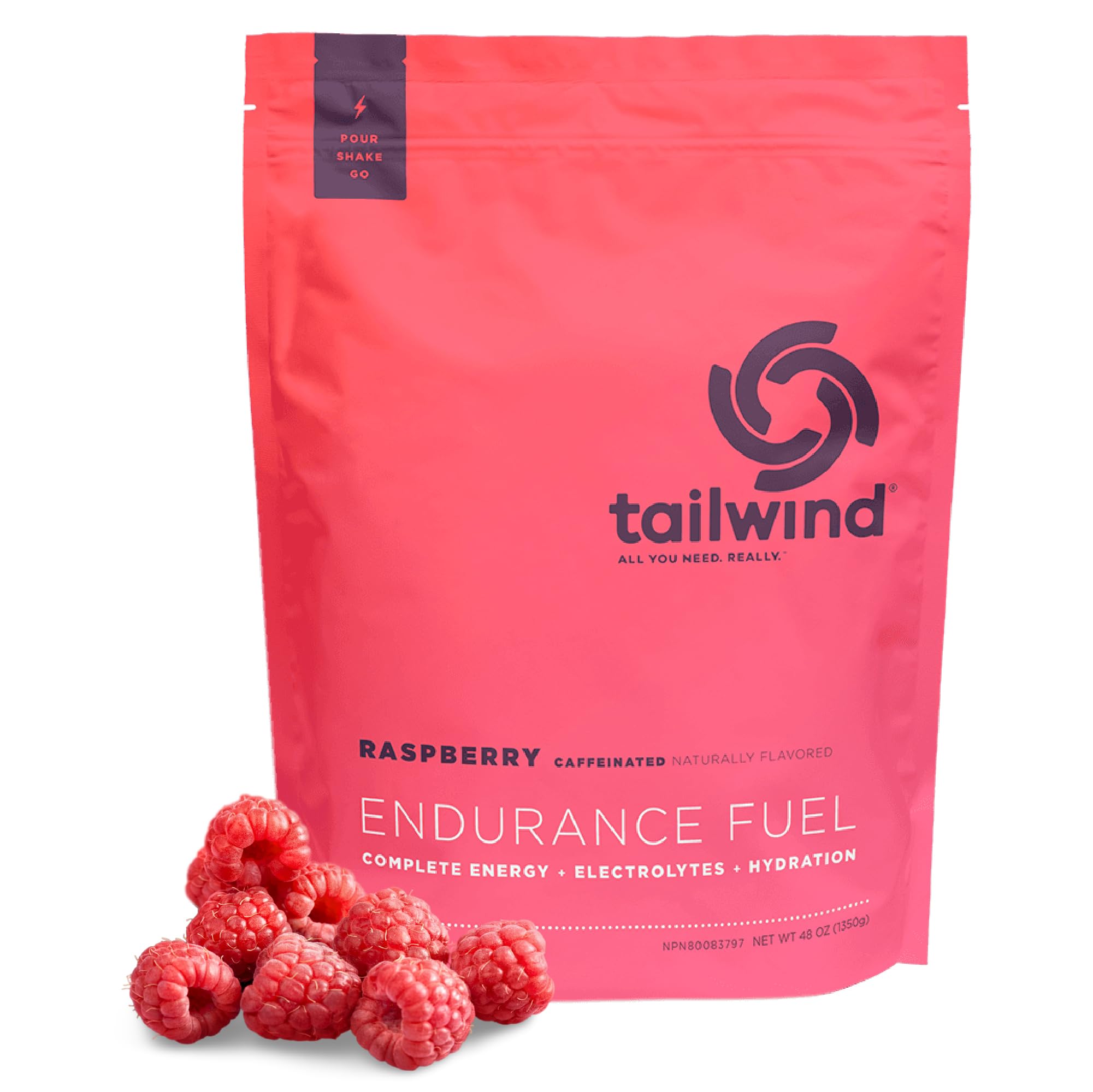 Tailwind Nutrition frasco frontal mostrando diseño y sabor Raspberry Buzz