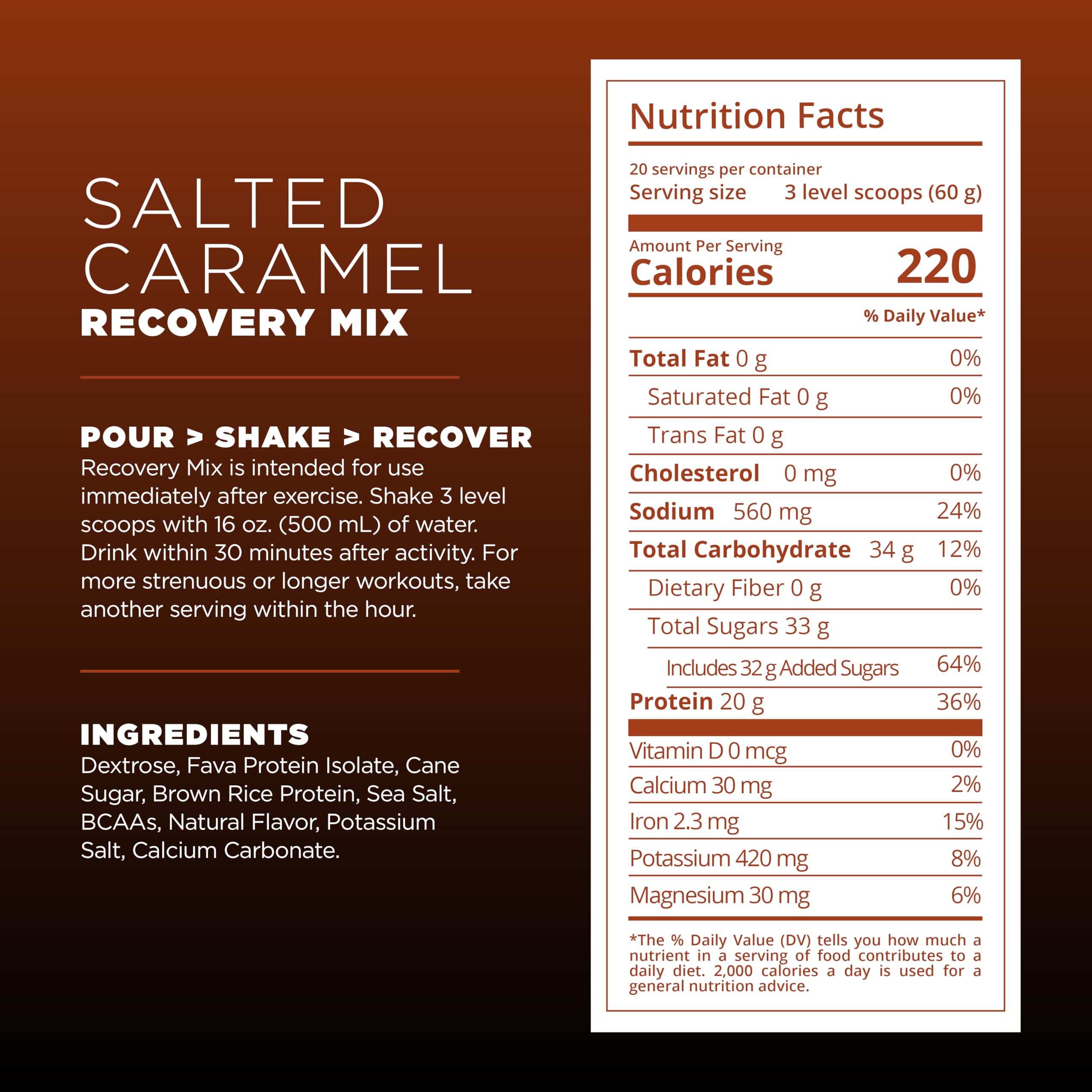 Cuchara con porción de Tailwind Recovery mostrando 20 g proteína por servicio