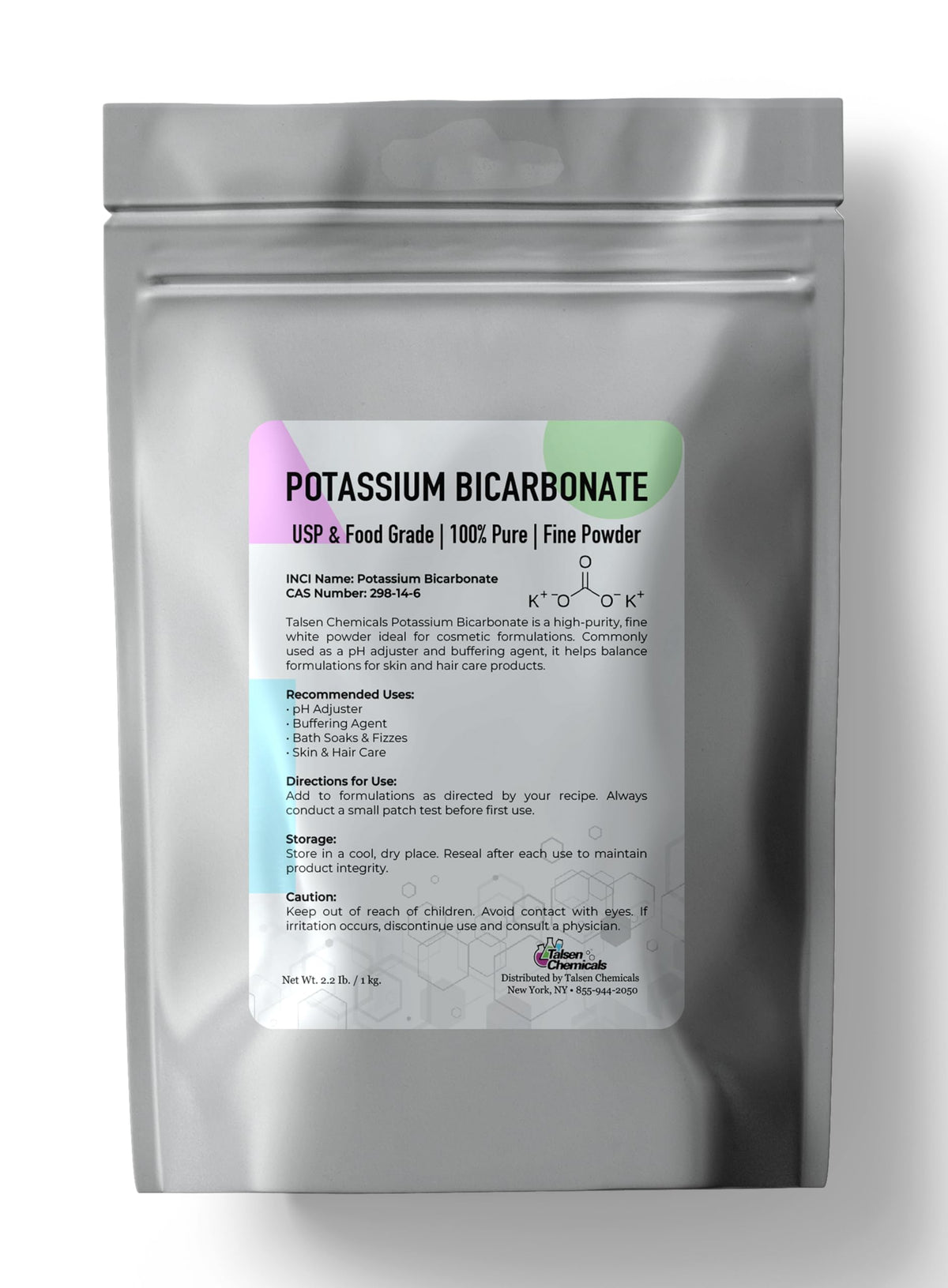 Talsen Chemicals frasco 1 kg frente mostrando etiqueta clara y beneficio de pureza alimentaria