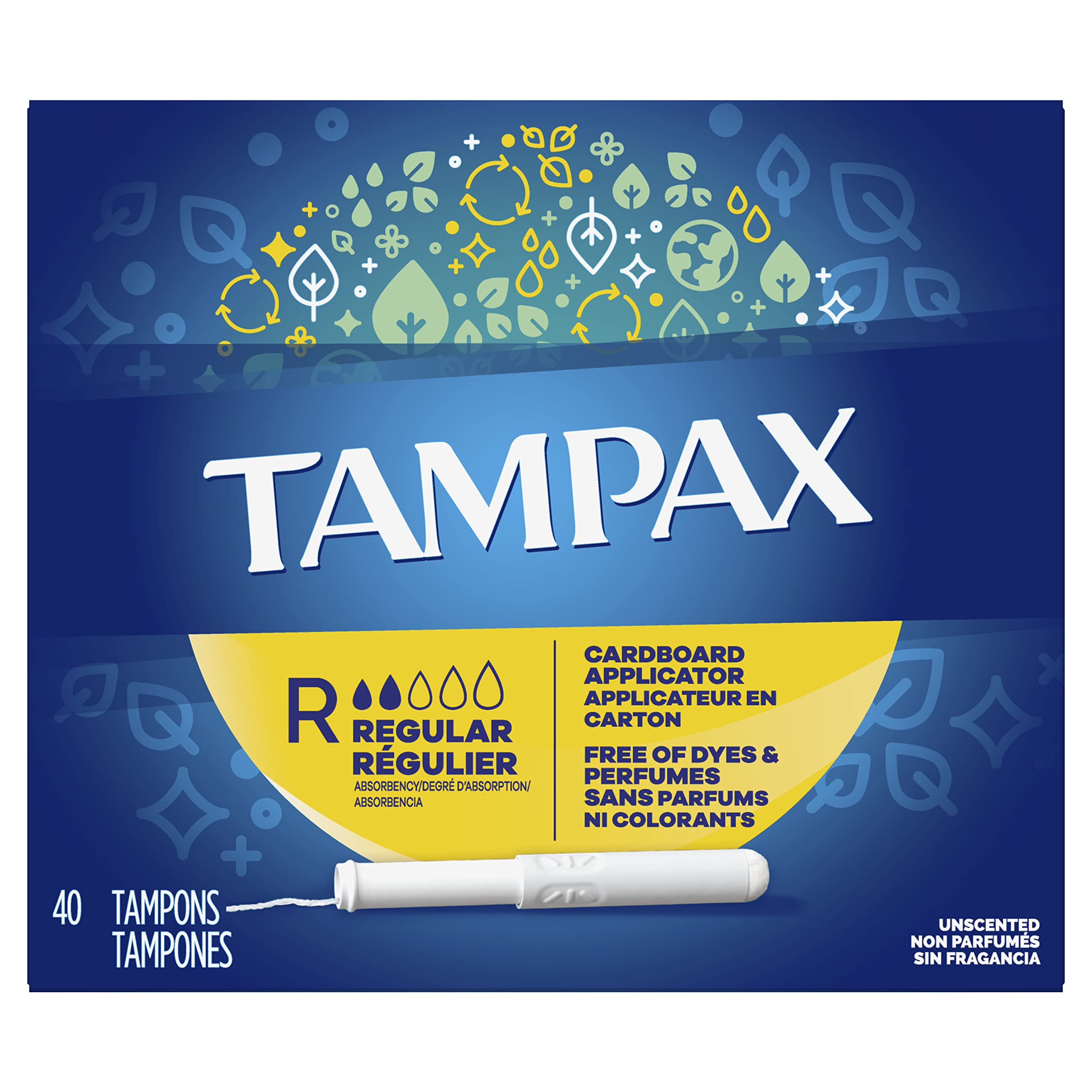 Tampax frontal mostrando paquete de 40 y confianza diaria